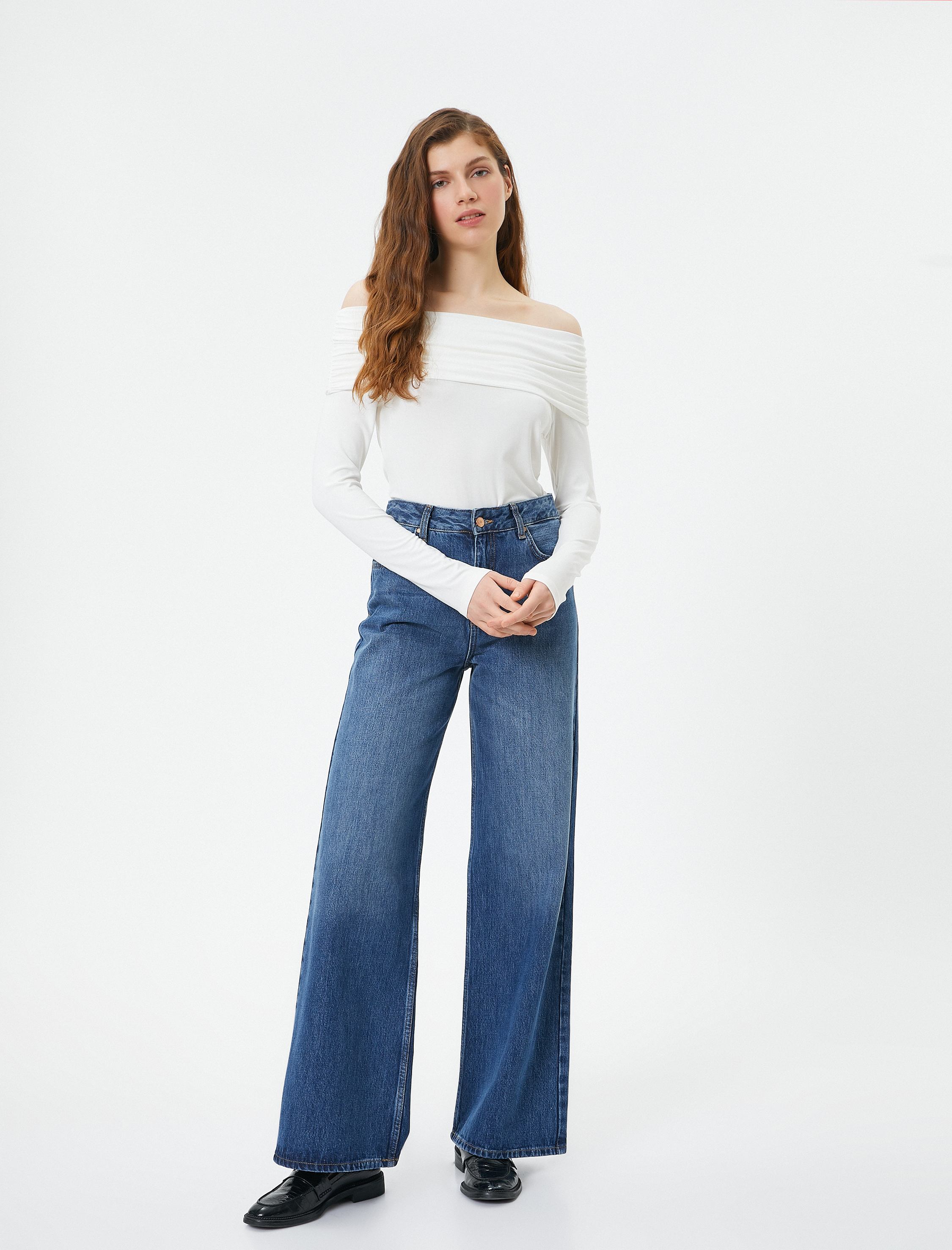   Madonna Yaka Omzu Açık Tişört Uzun Kollu Viskoz Kumaş Slim Fit