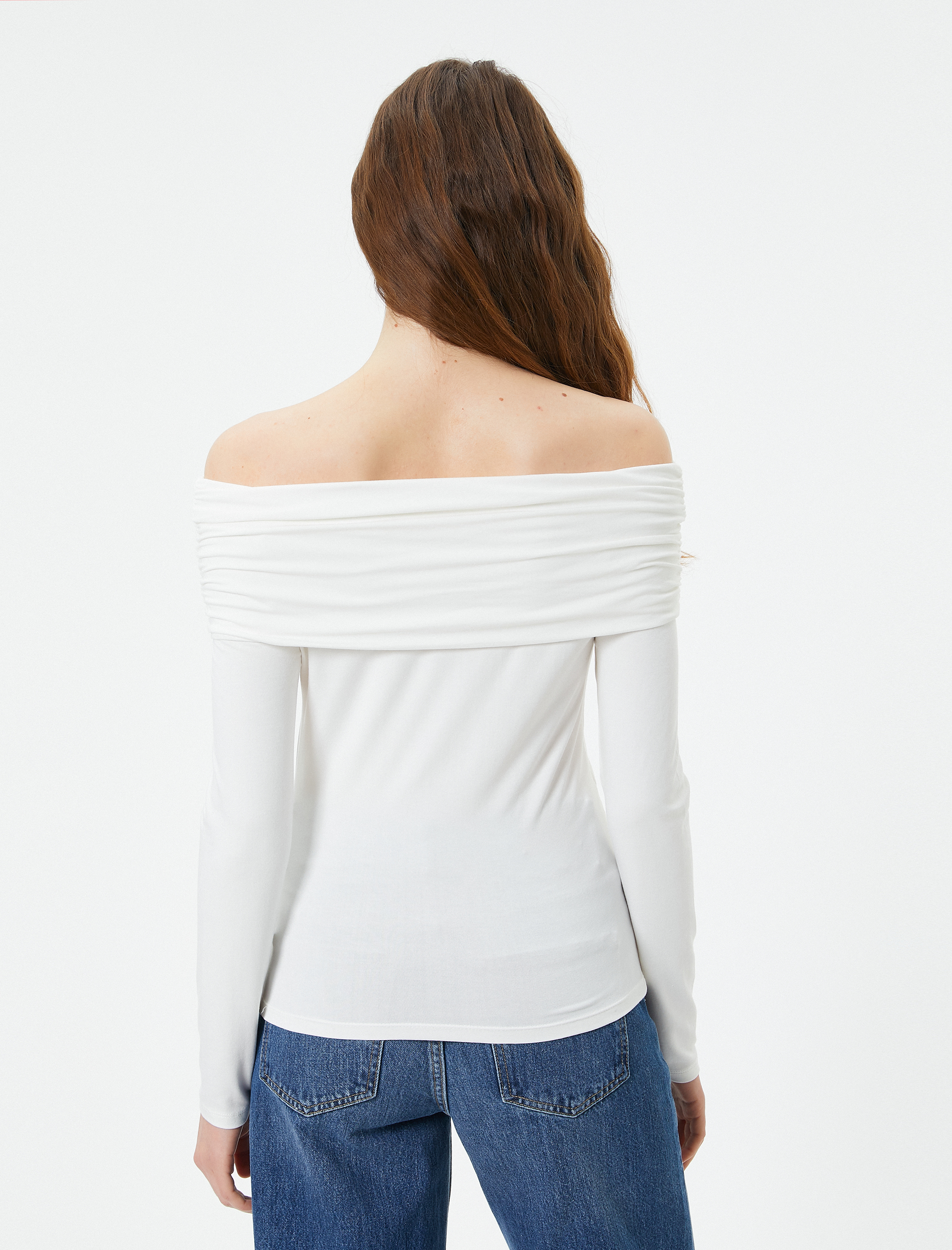   Madonna Yaka Omzu Açık Tişört Uzun Kollu Viskoz Kumaş Slim Fit