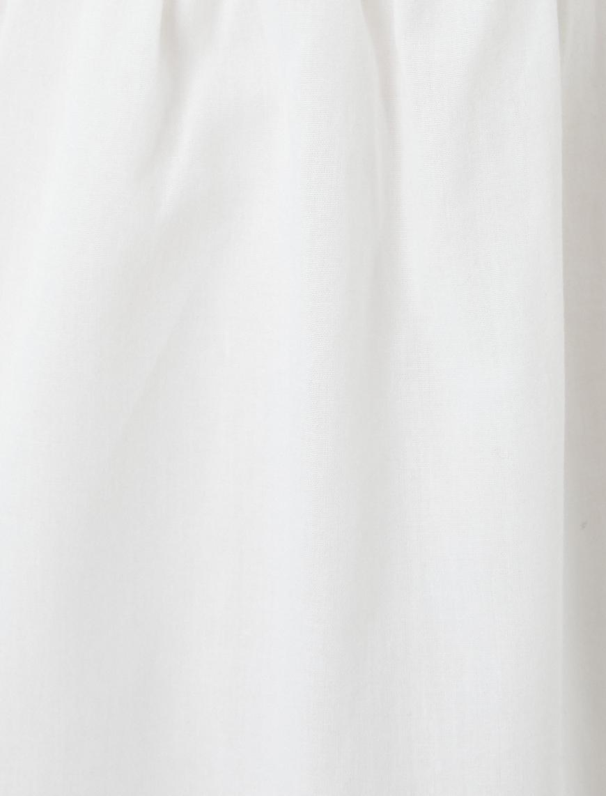   Mini Askılı Elbise Kalp Yaka Pamuklu İşleme Detaylı
