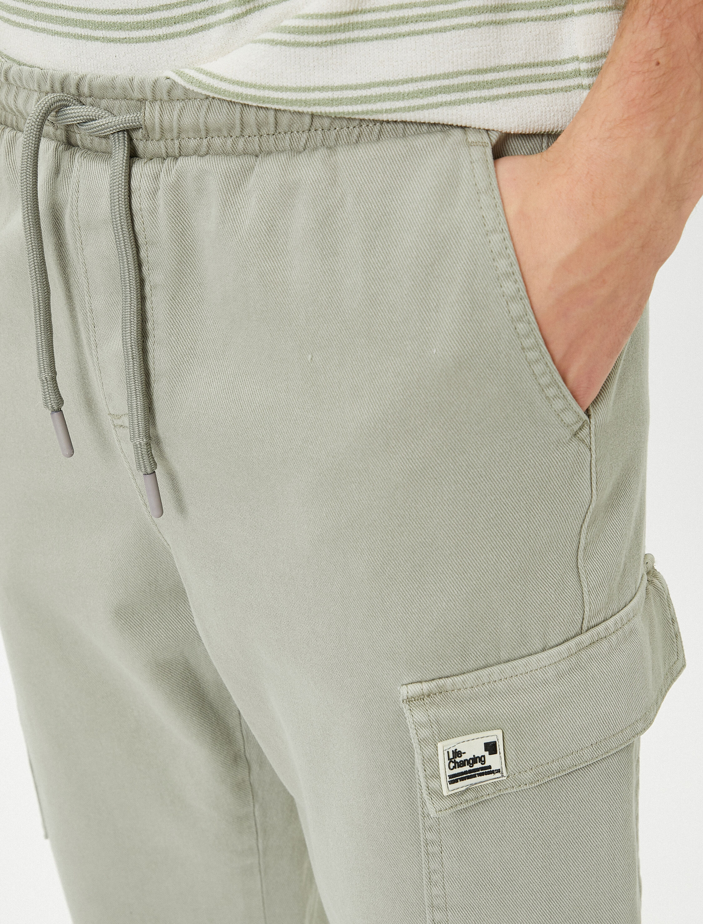   Jogger Pantolon Cep Detaylı Beli Bağcıklı Pamuklu