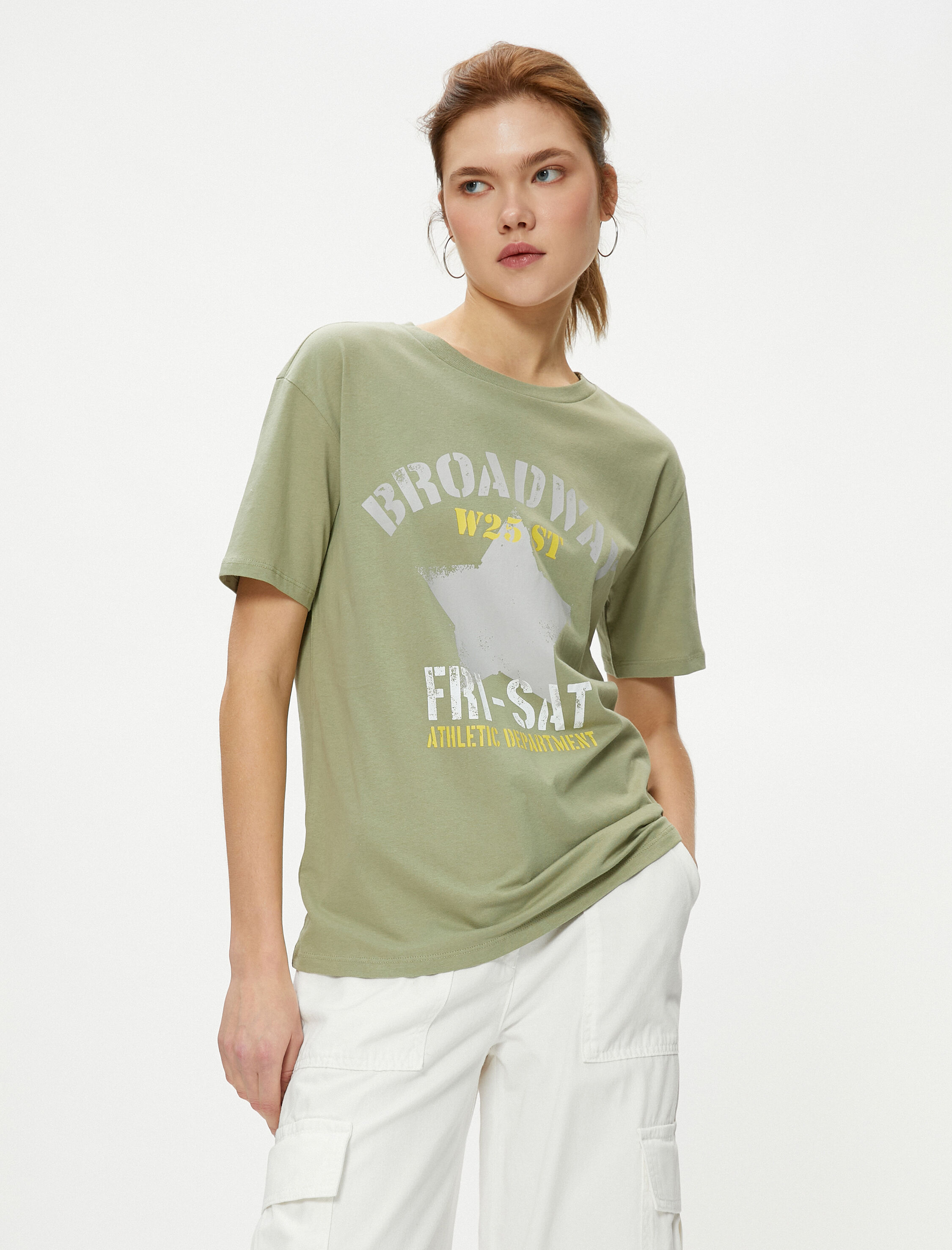   Baskılı Tişört Kısa Kollu Bisiklet Yaka Pamuklu