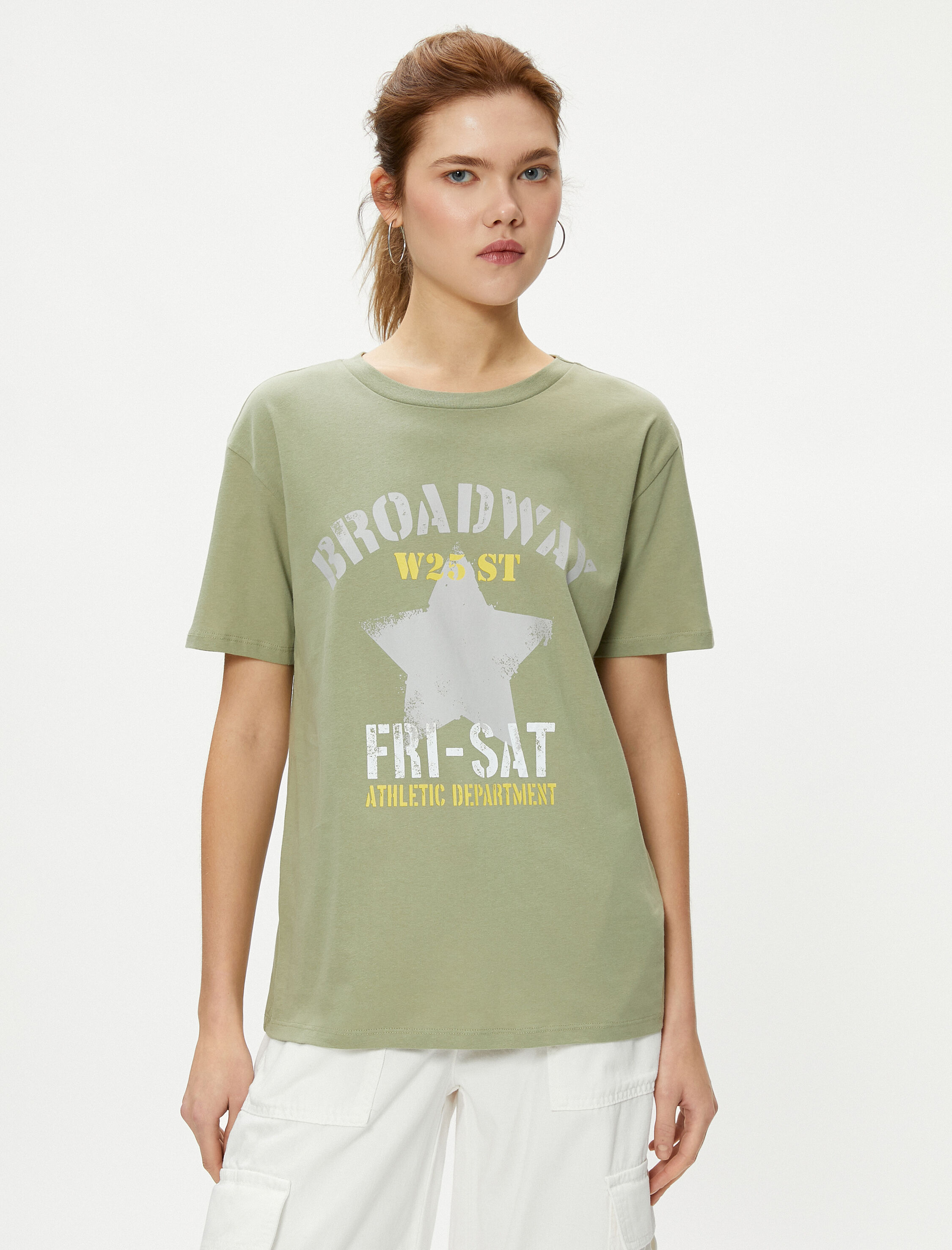   Baskılı Tişört Kısa Kollu Bisiklet Yaka Pamuklu