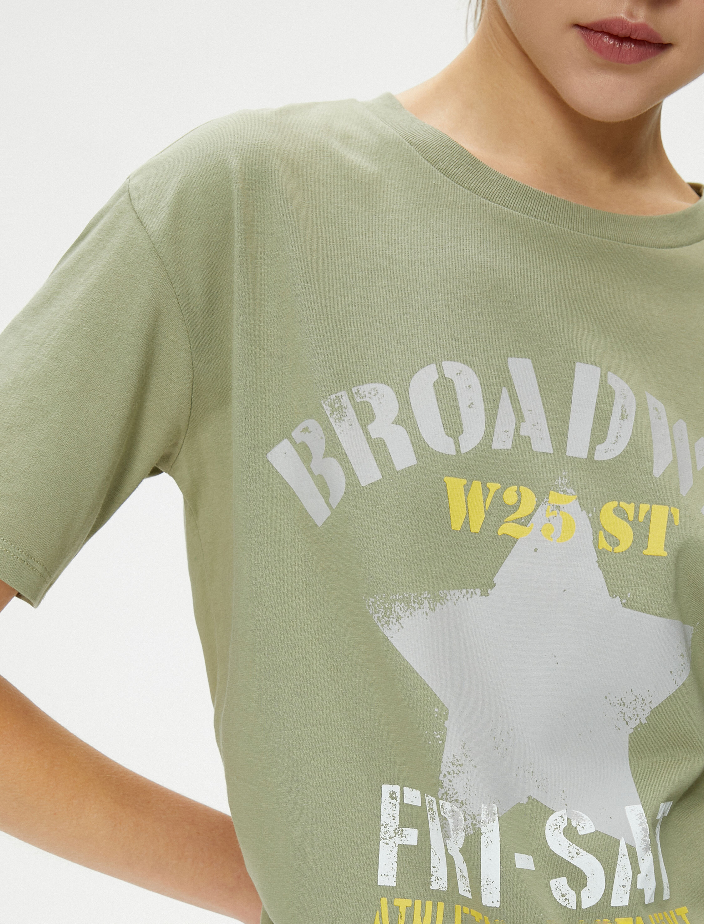   Baskılı Tişört Kısa Kollu Bisiklet Yaka Pamuklu