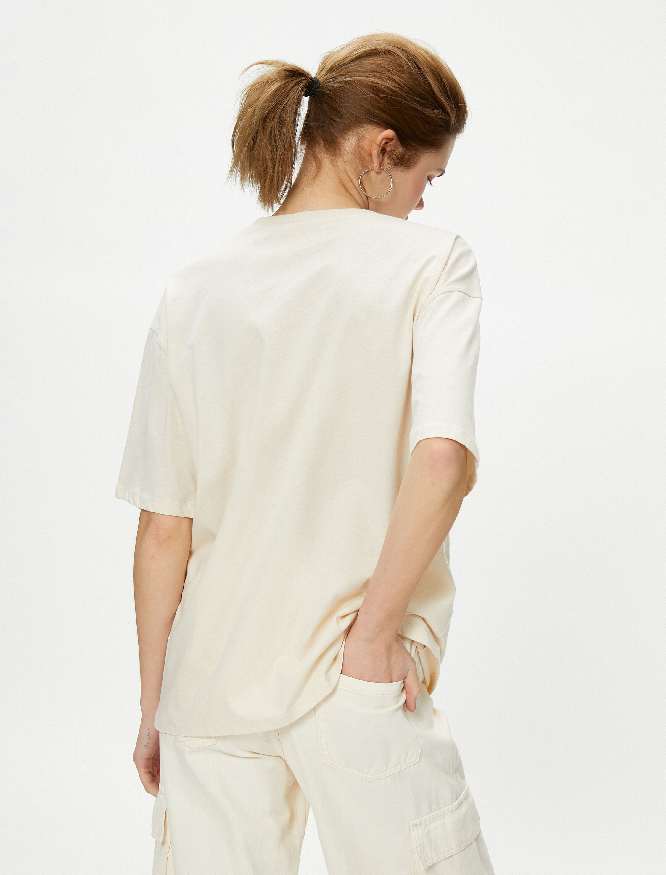   Baskılı Tişört Kısa Kollu Bisiklet Yaka Pamuklu