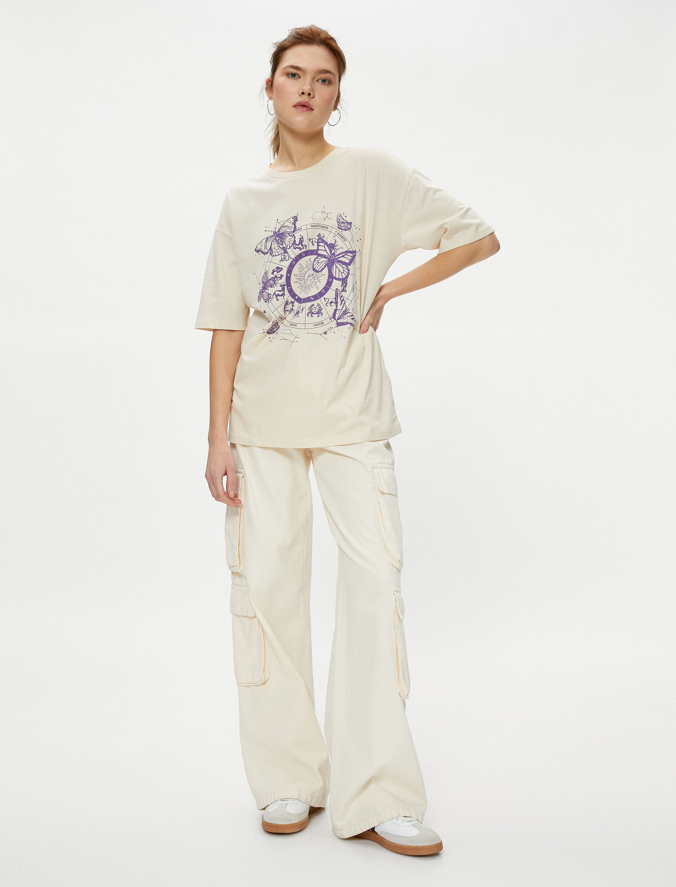   Baskılı Tişört Kısa Kollu Bisiklet Yaka Pamuklu