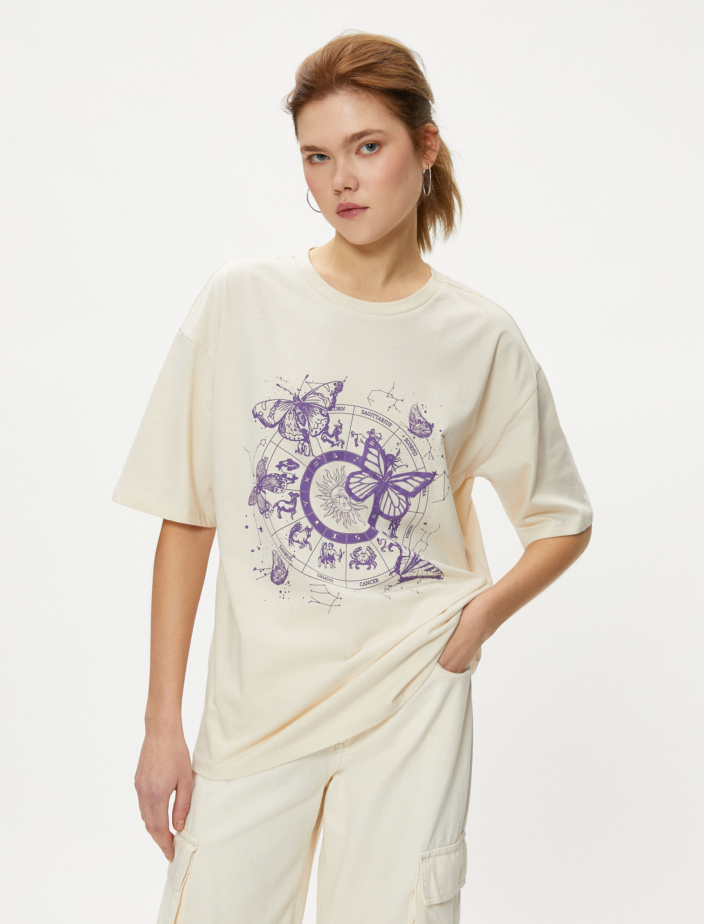   Baskılı Tişört Kısa Kollu Bisiklet Yaka Pamuklu