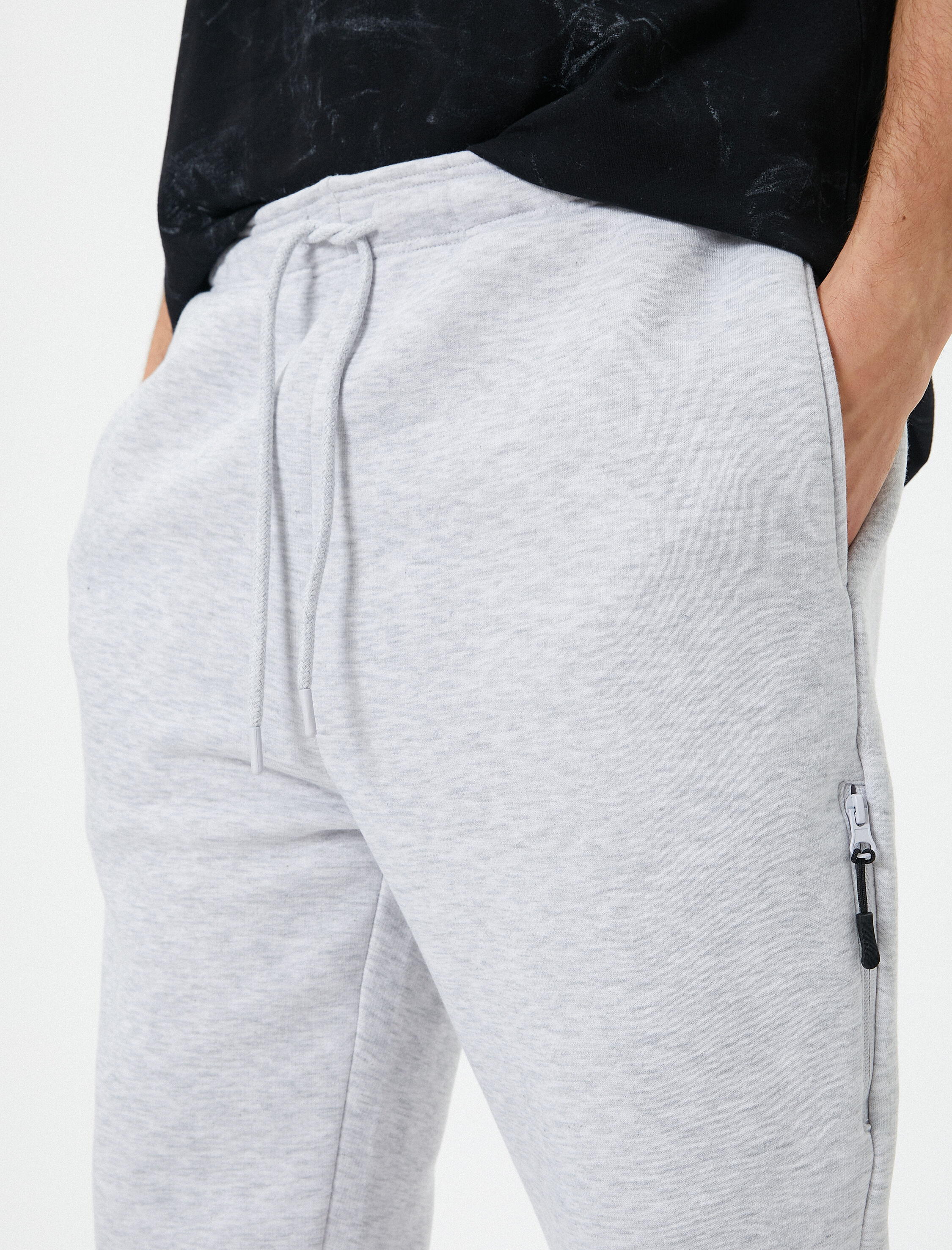   Jogger Eşofman Altı Beli Bağcıklı Fermuar Detaylı Cepli Şardonlu