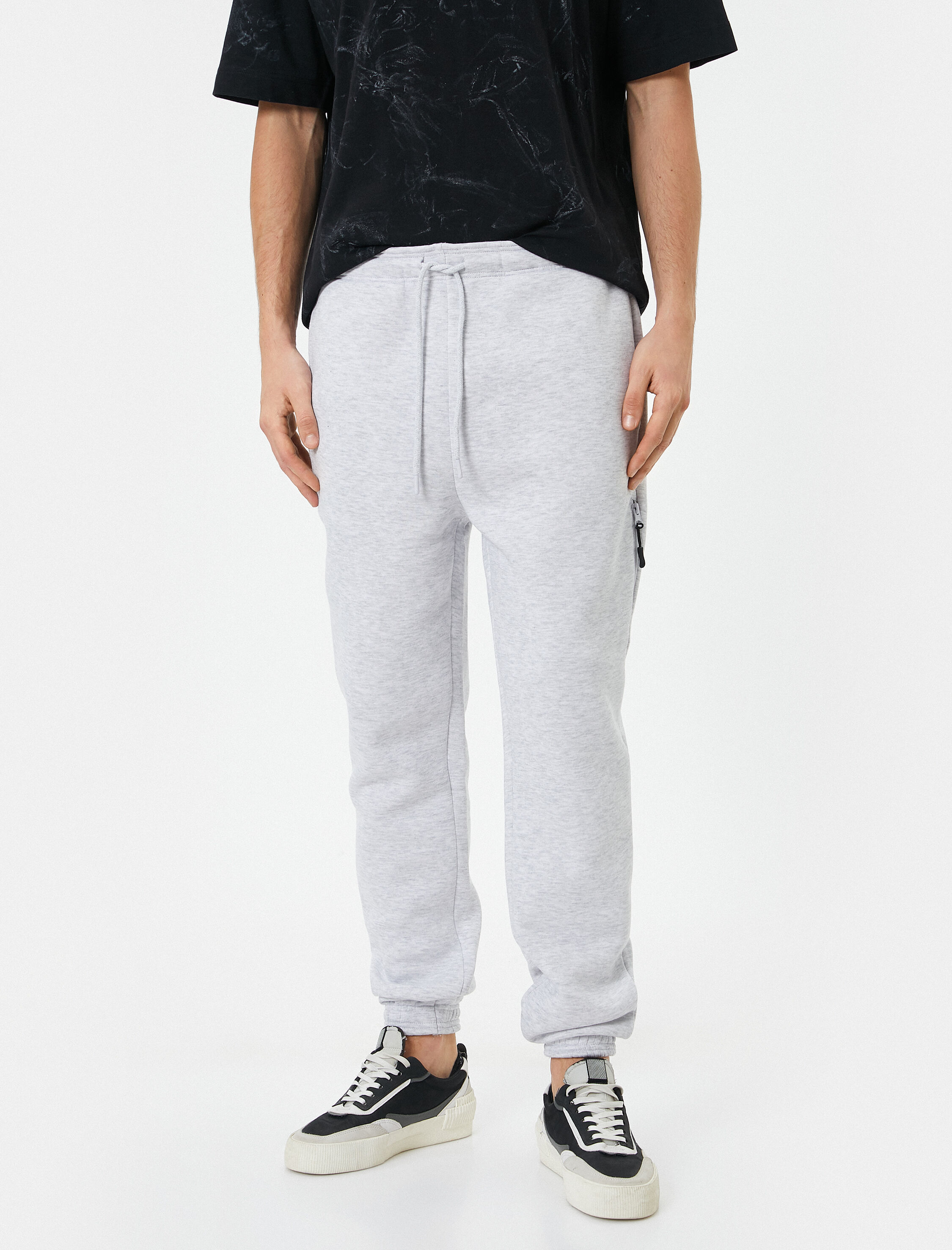   Jogger Eşofman Altı Beli Bağcıklı Fermuar Detaylı Cepli Şardonlu