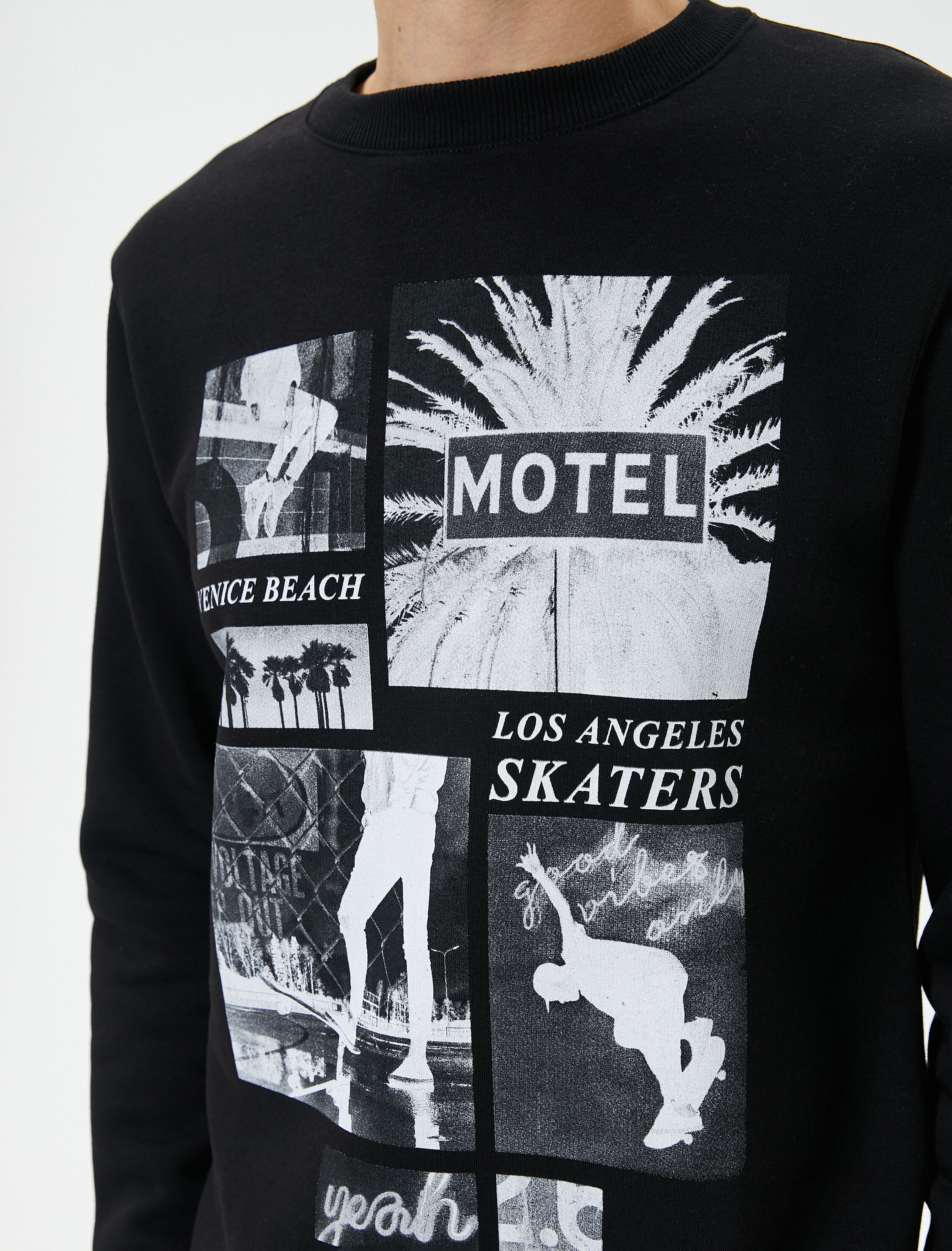   Bisiklet Yaka Sweatshirt Slogan Baskılı Uzun Kollu Şardonlu