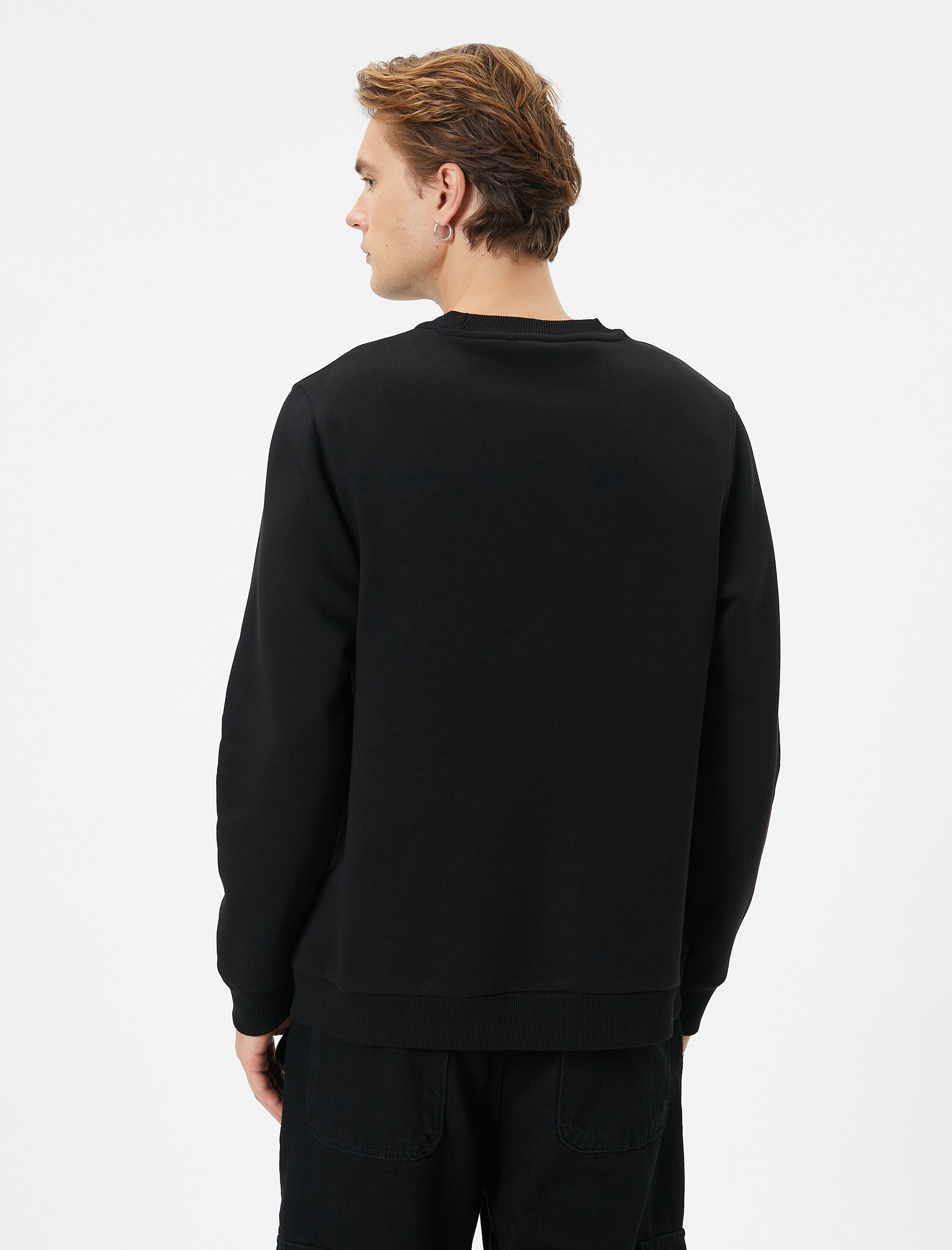   Bisiklet Yaka Sweatshirt Slogan Baskılı Uzun Kollu Şardonlu