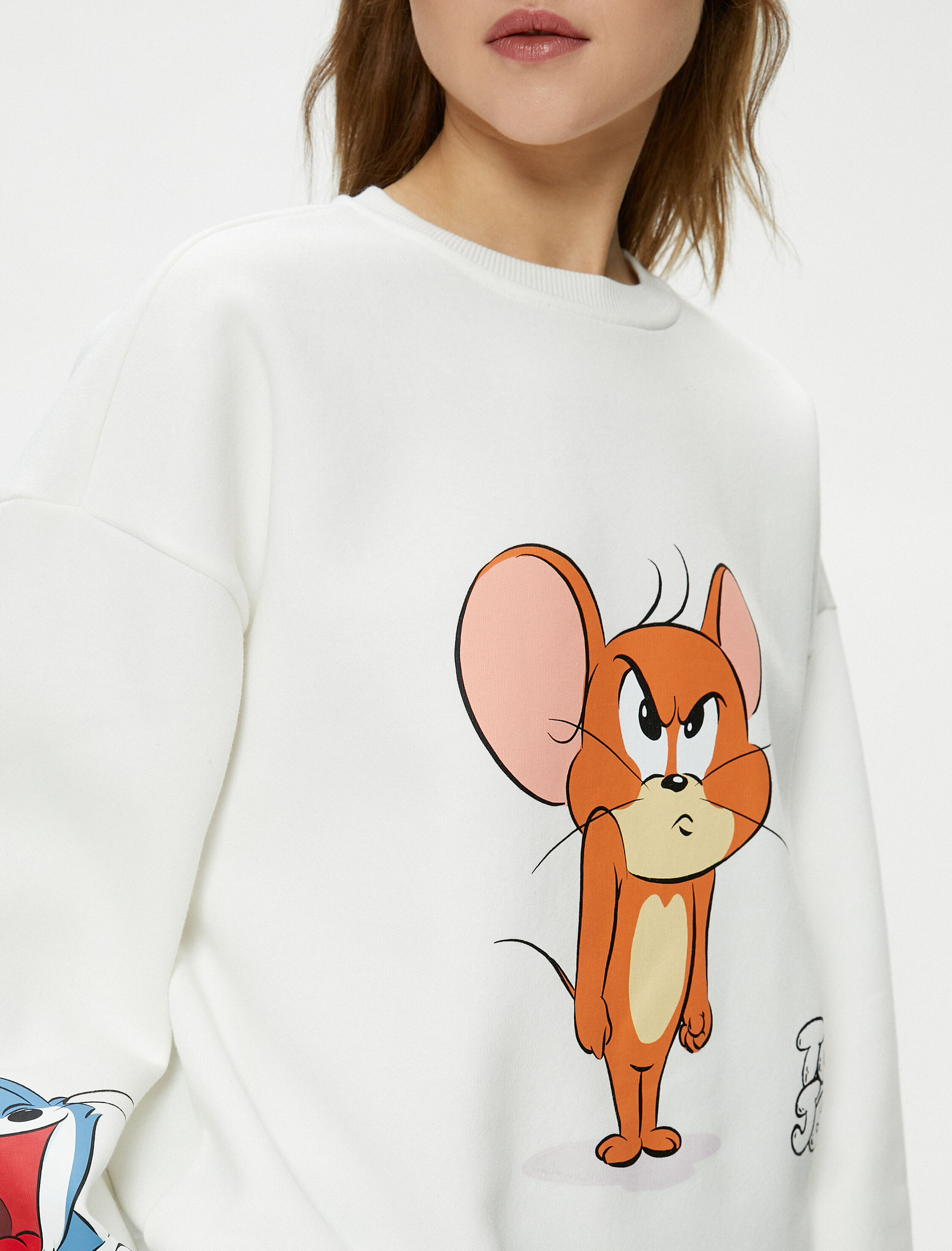   Şardonlu Tom ve Jerry Sweatshirt Lisanslı Bisiklet Yaka Uzun Kollu Rahat Kalıp