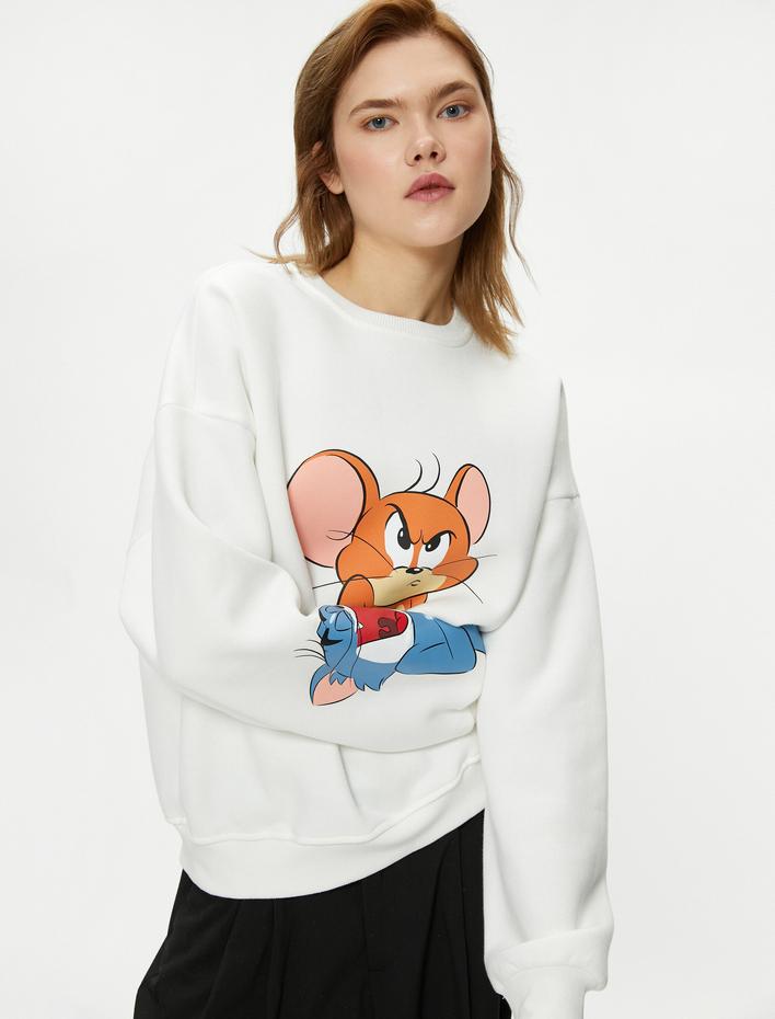  Şardonlu Tom ve Jerry Sweatshirt Lisanslı Bisiklet Yaka Uzun Kollu Rahat Kalıp