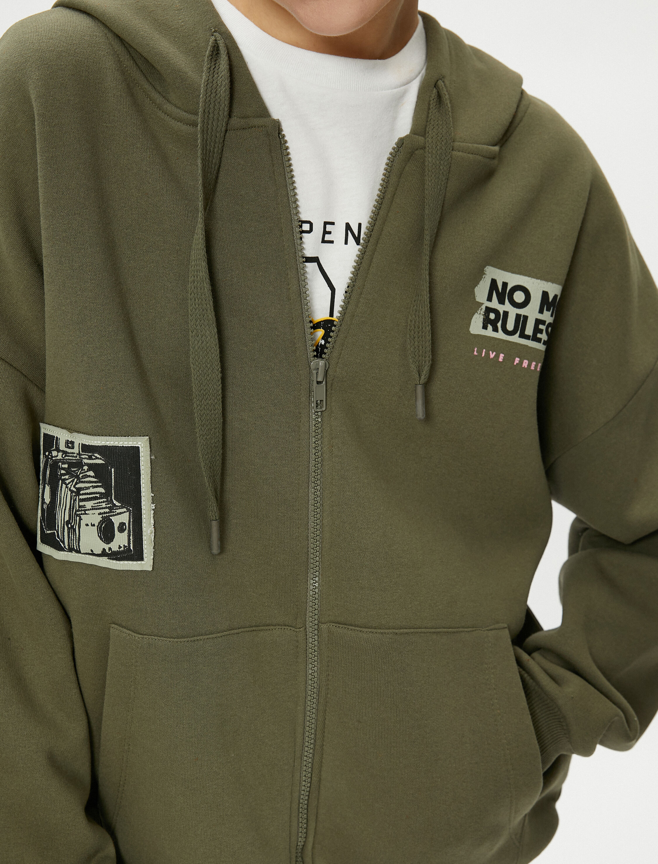   Şardonlu Kapşonlu Fermuarlı Sweatshirt Oversize Arkası Fotoğraf Baskılı Cepli