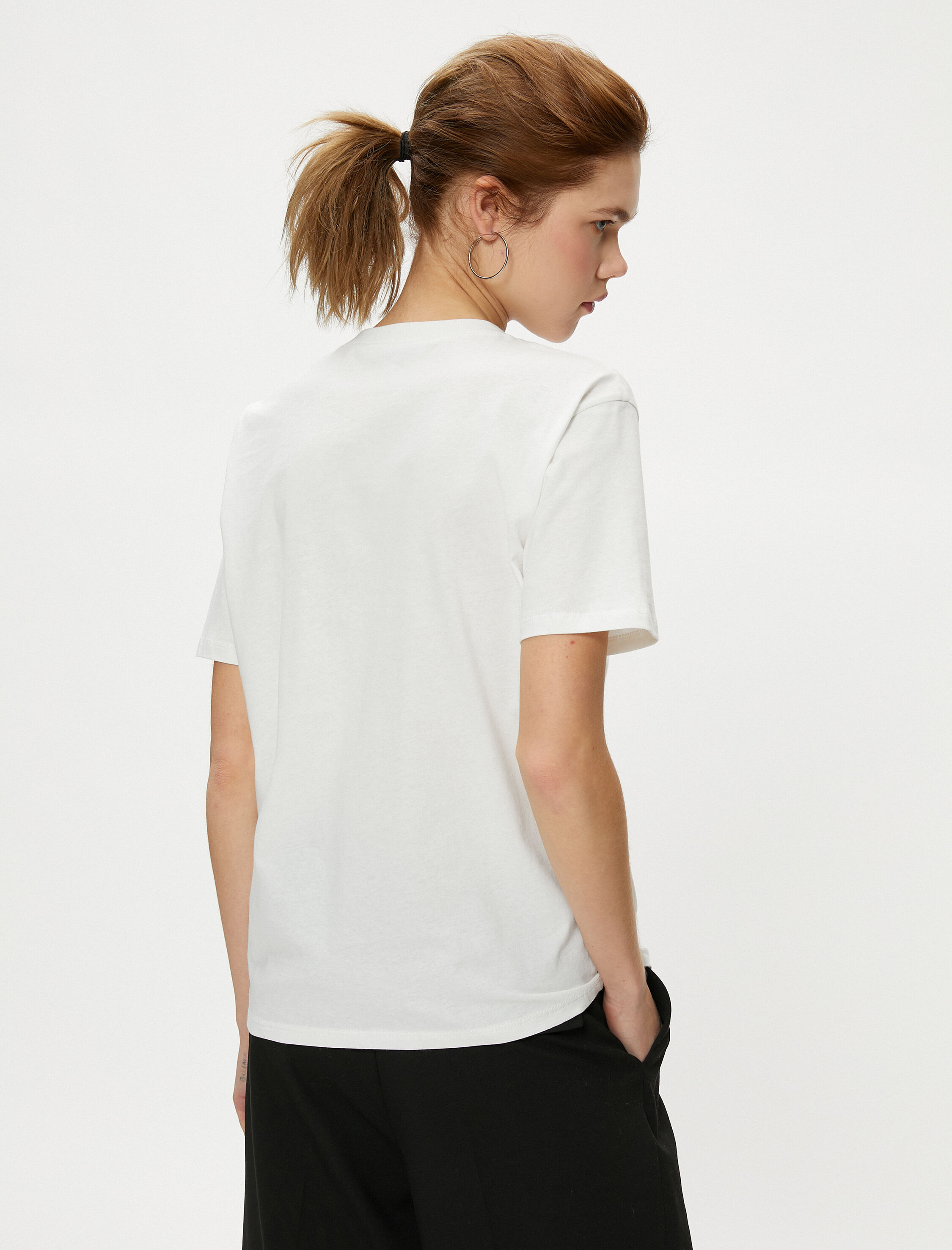   Baskılı Tişört Kısa Kollu Bisiklet Yaka Pamuklu