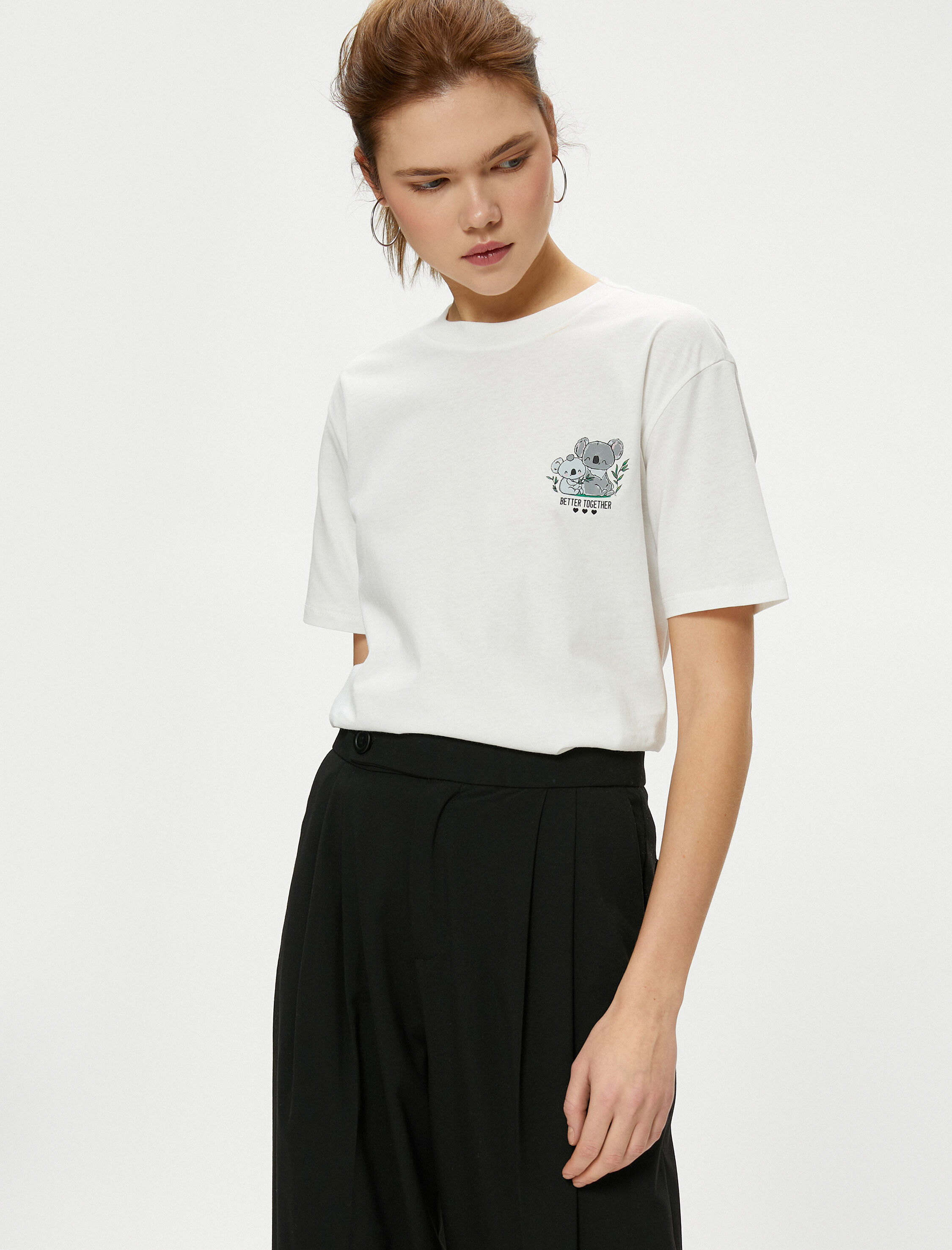   Baskılı Tişört Kısa Kollu Bisiklet Yaka Pamuklu