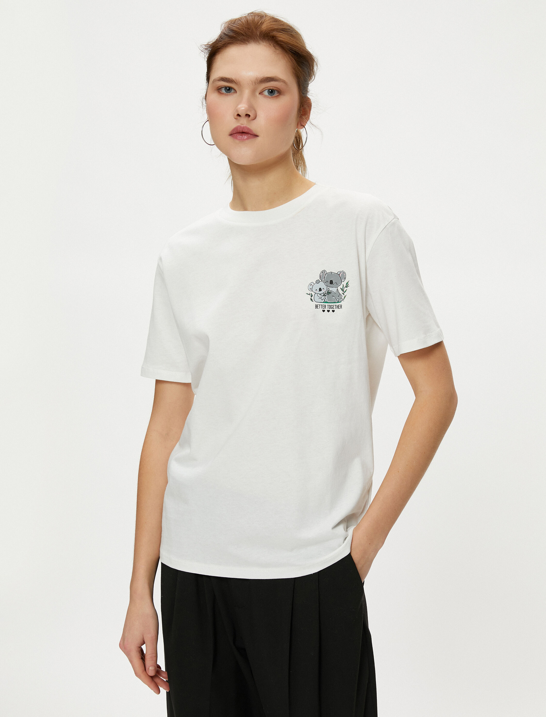   Baskılı Tişört Kısa Kollu Bisiklet Yaka Pamuklu