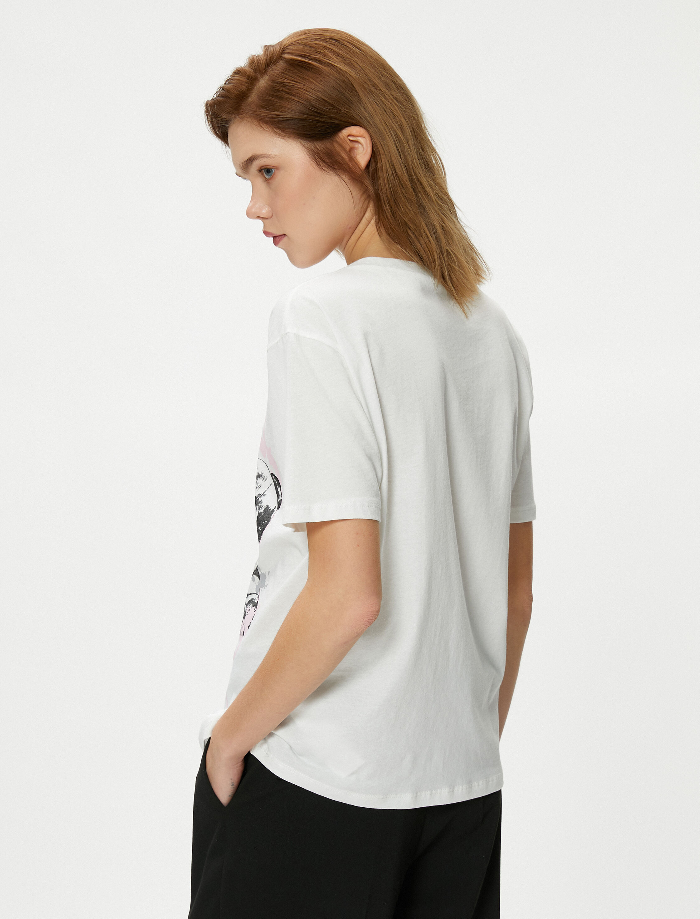   Ayıcık Baskılı Tişört Kısa Kollu Bisiklet Yaka Pamuklu