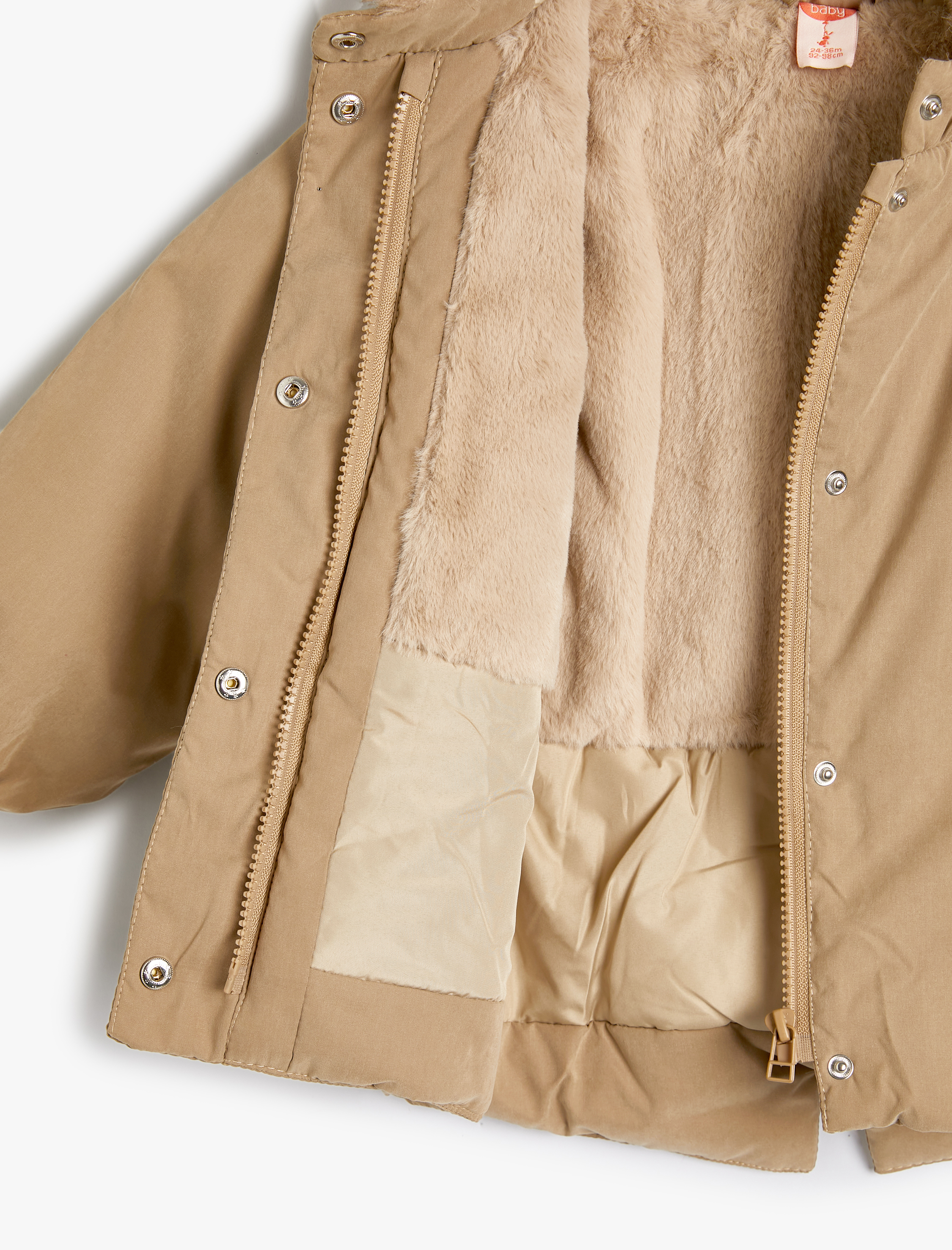  Erkek Bebek Kapşonlu Kaban Fermuarlı Rüzgar Kapaklı Cepli Pamuk Astarlı