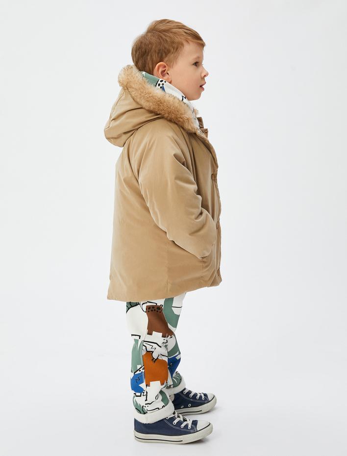 Erkek Bebek Kapşonlu Kaban Fermuarlı Rüzgar Kapaklı Cepli Pamuk Astarlı