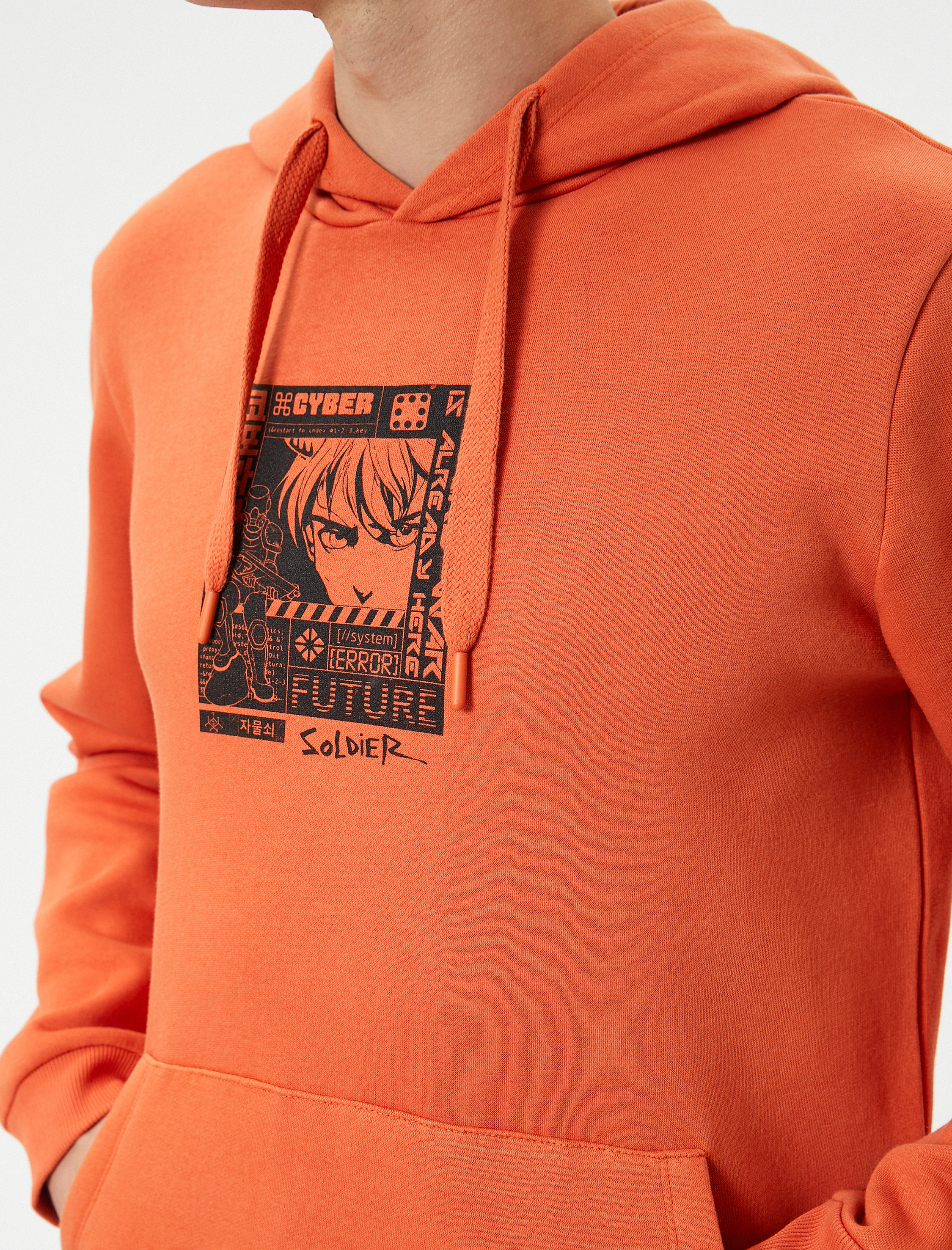   Anime Sweatshirt Kapşonlu Kanguru Cepli Baskılı Şardonlu