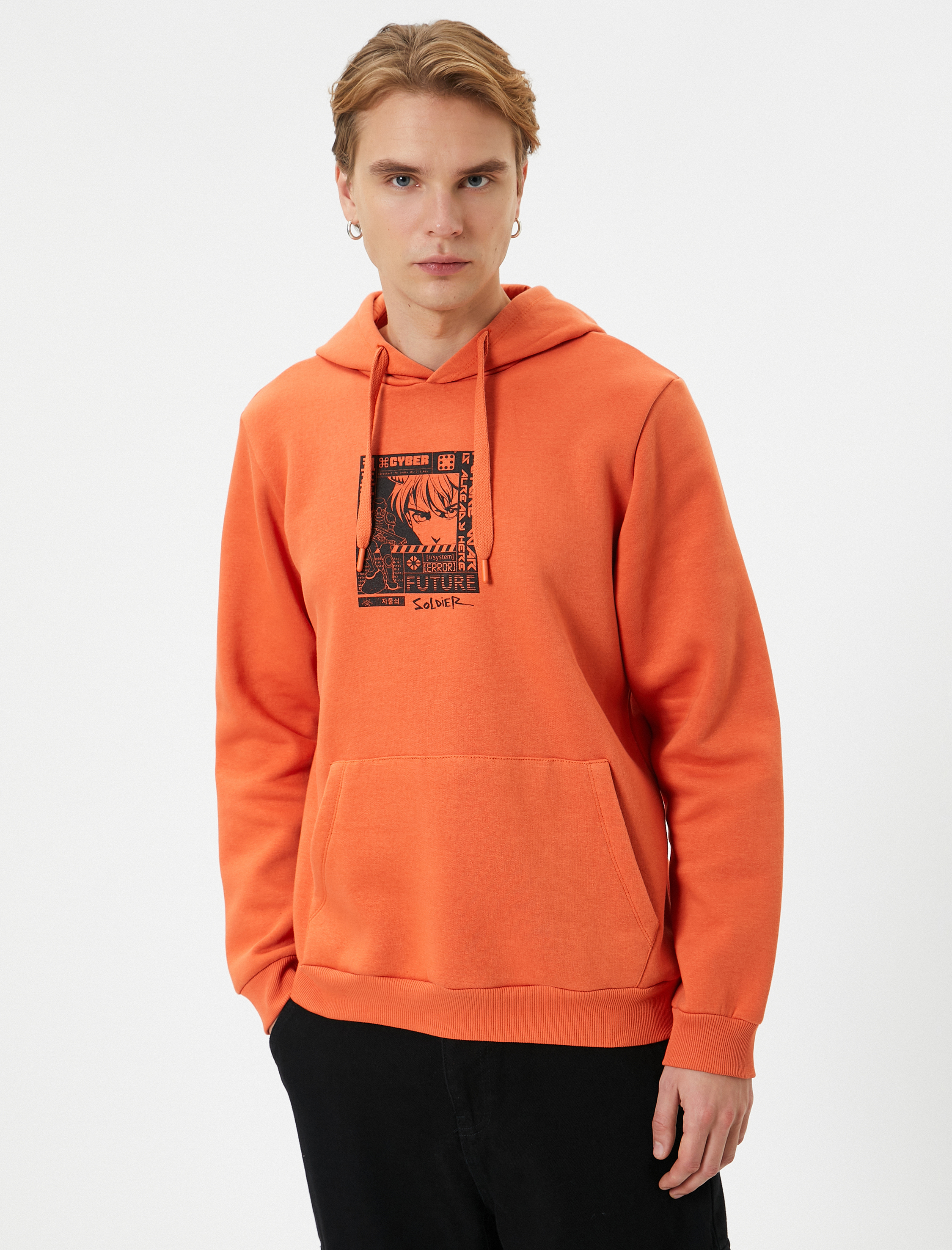   Anime Sweatshirt Kapşonlu Kanguru Cepli Baskılı Şardonlu