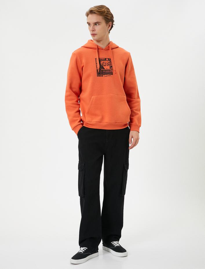  Anime Sweatshirt Kapşonlu Kanguru Cepli Baskılı Şardonlu