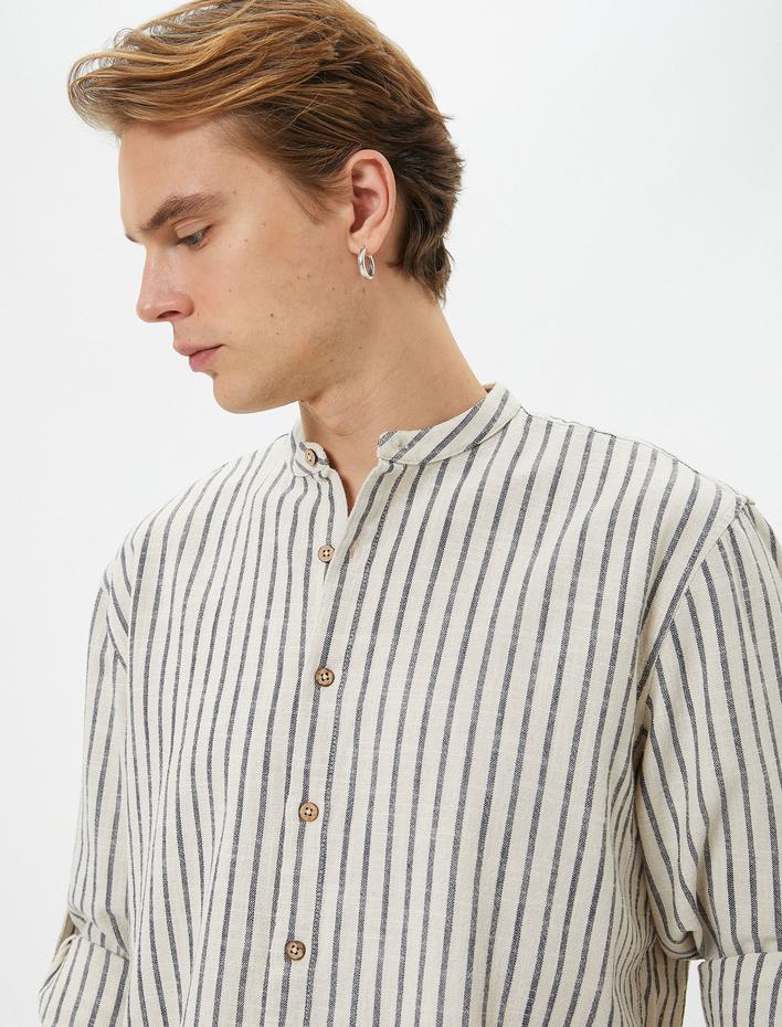  Hakim Yaka Gömlek Düğmeli Kıvrılabilir Kol Detaylı Regular Fit