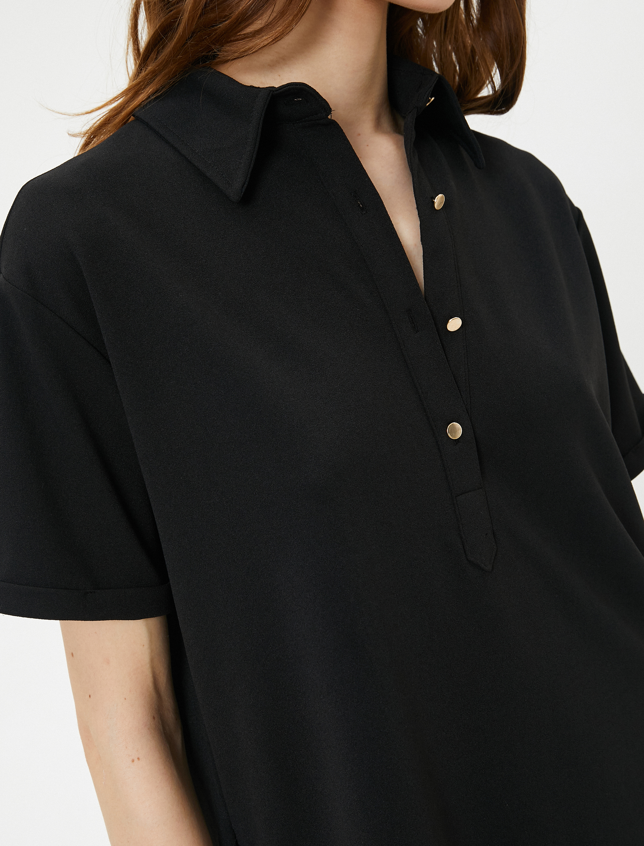   Polo Yaka Elbise Düğmeli Kısa Kollu Standart Kesim