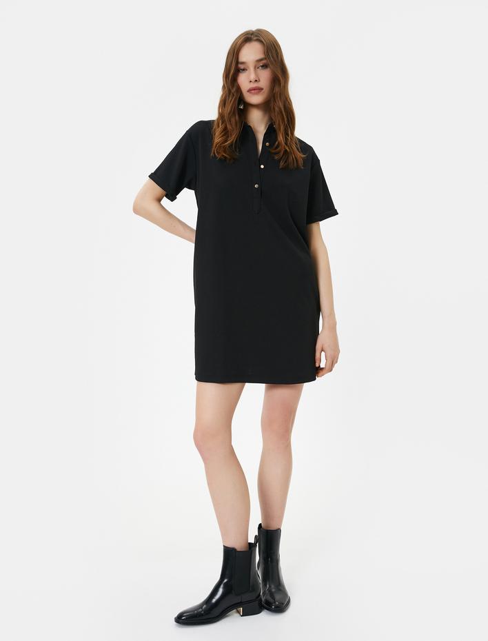  Polo Yaka Elbise Düğmeli Kısa Kollu Standart Kesim