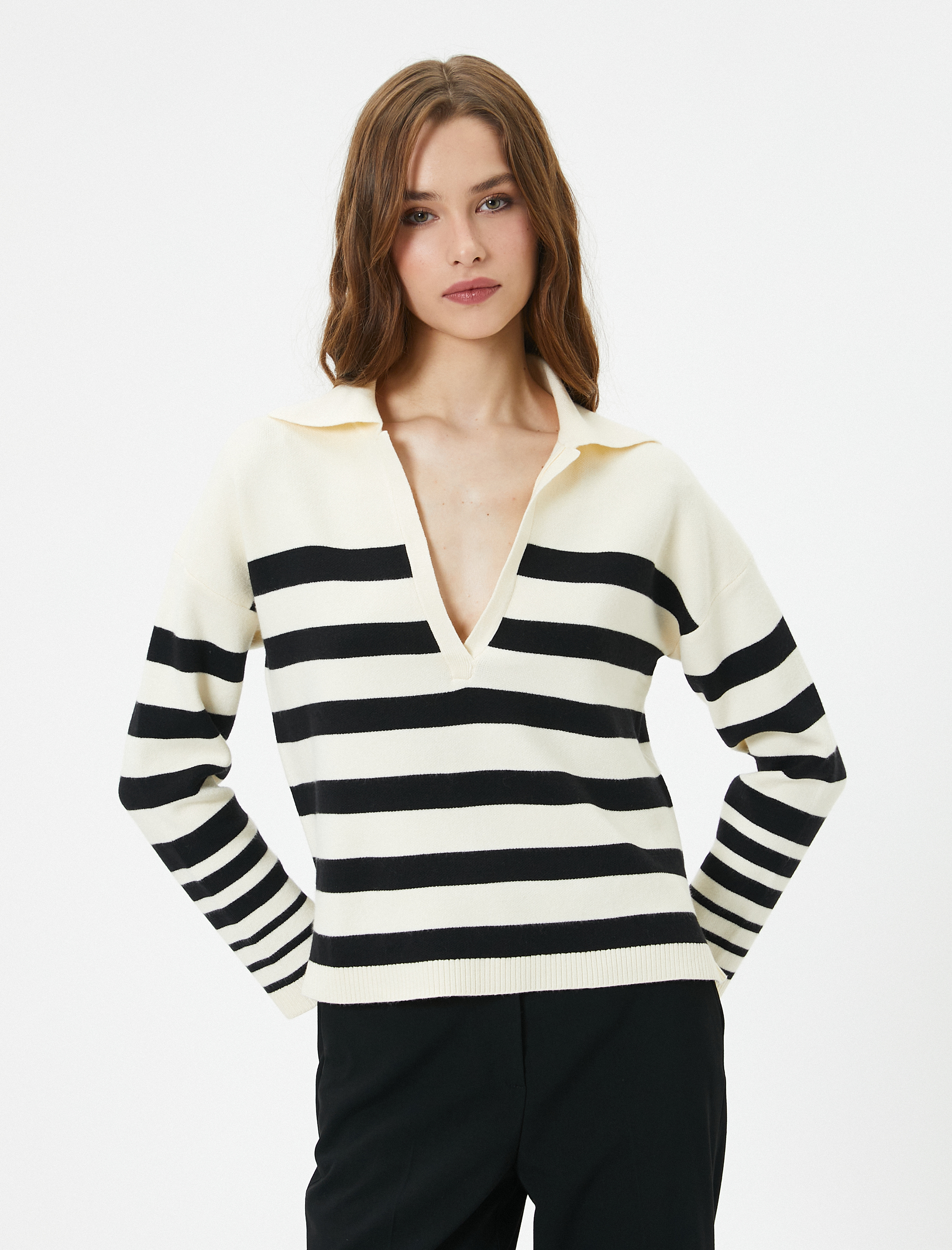   Oversize Triko Kazak Polo Yaka Viskon Karışımlı