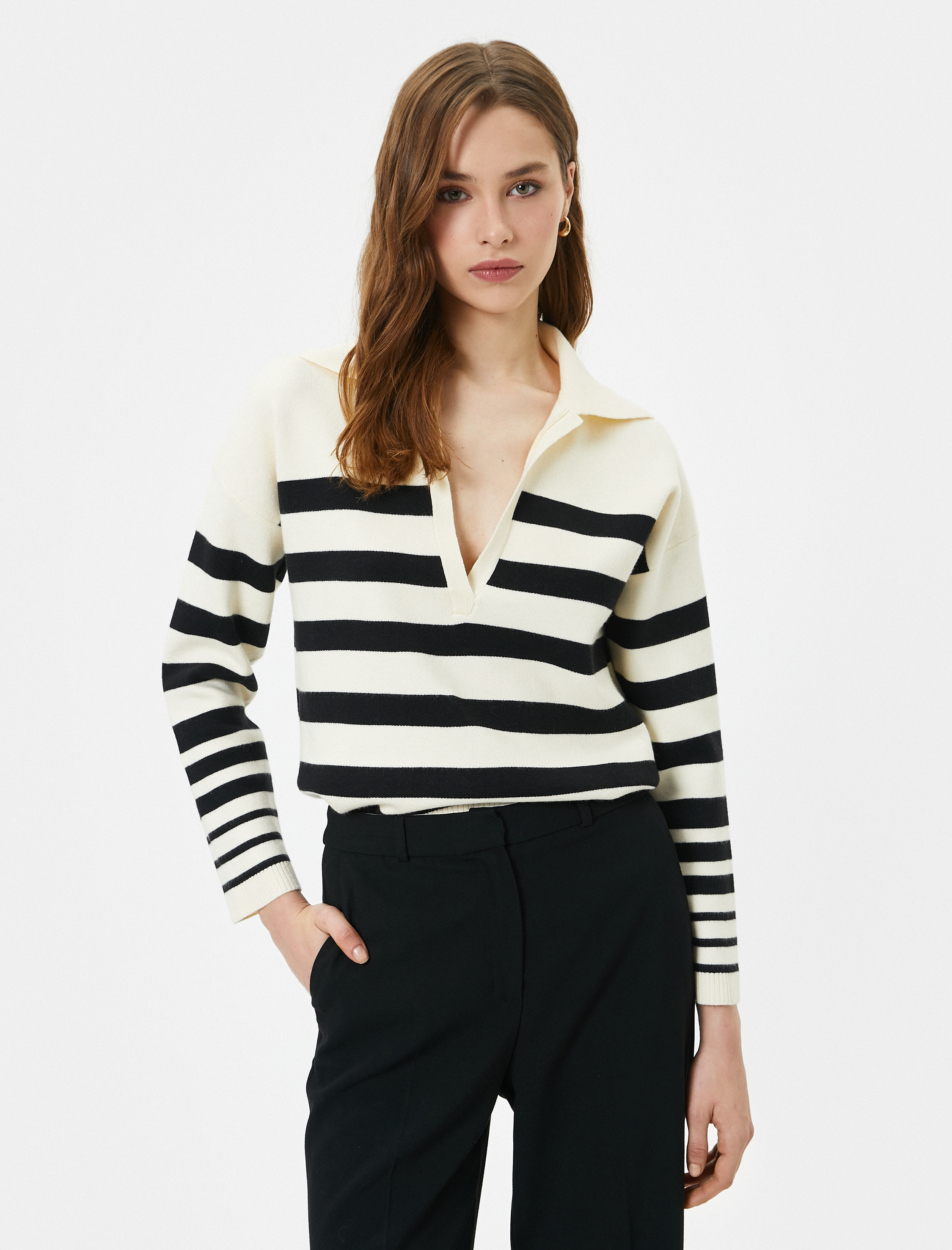   Oversize Triko Kazak Polo Yaka Viskon Karışımlı