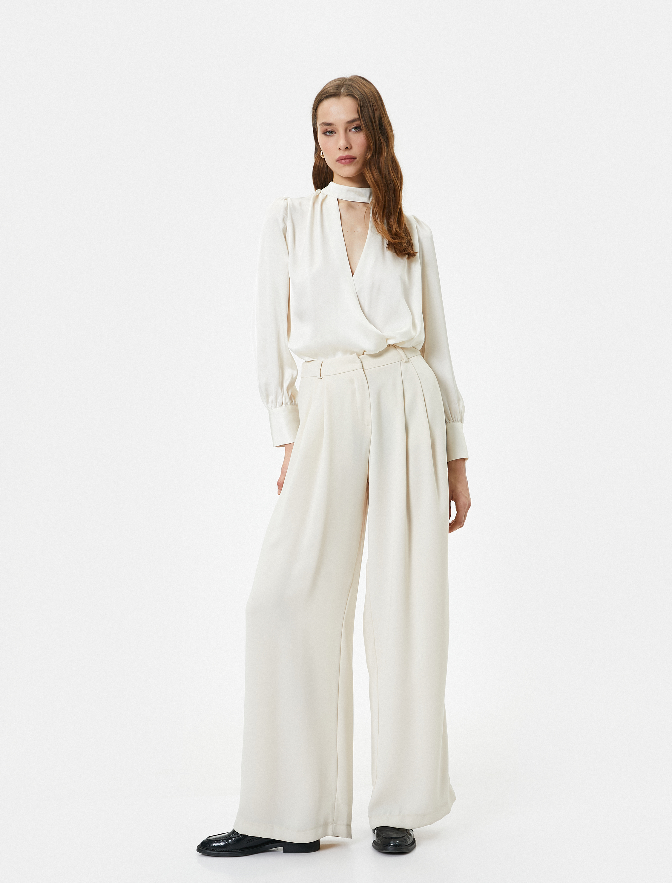   Saten Bluz Choker Yaka Drapeli