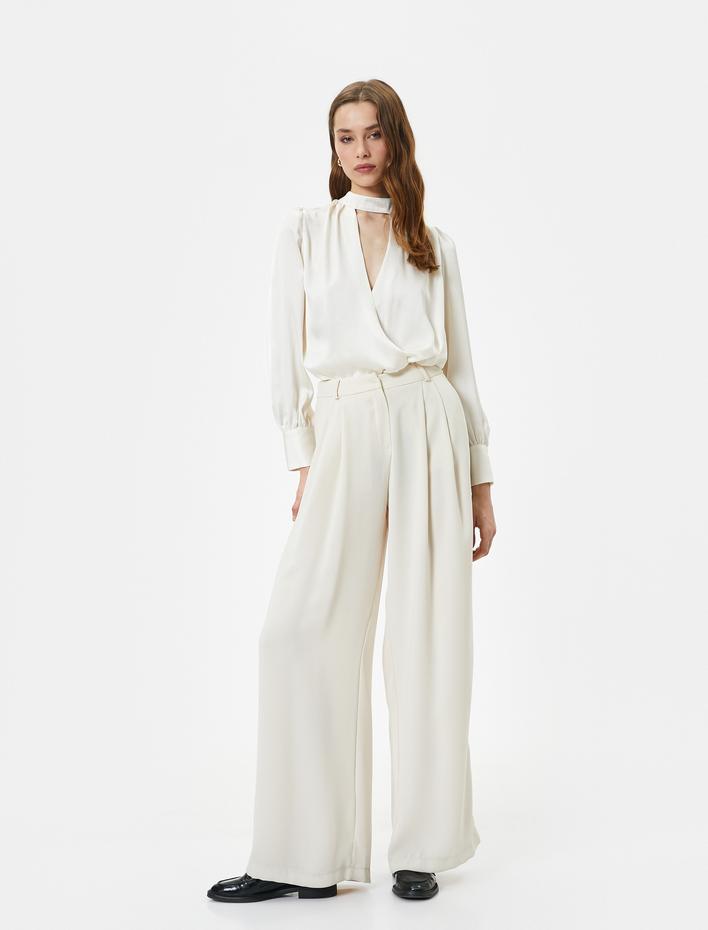  Saten Bluz Choker Yaka Drapeli