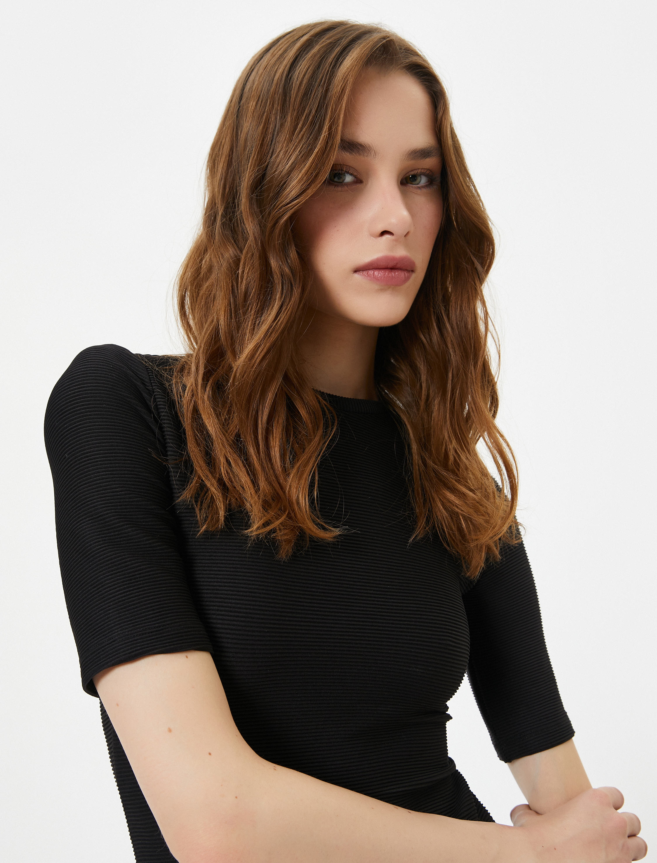   Mini Elbise Kısa Kollu Bisiklet Yaka