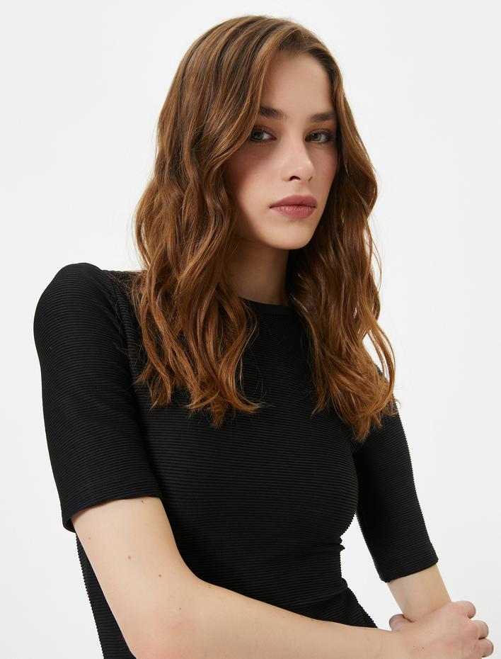  Mini Elbise Kısa Kollu Bisiklet Yaka