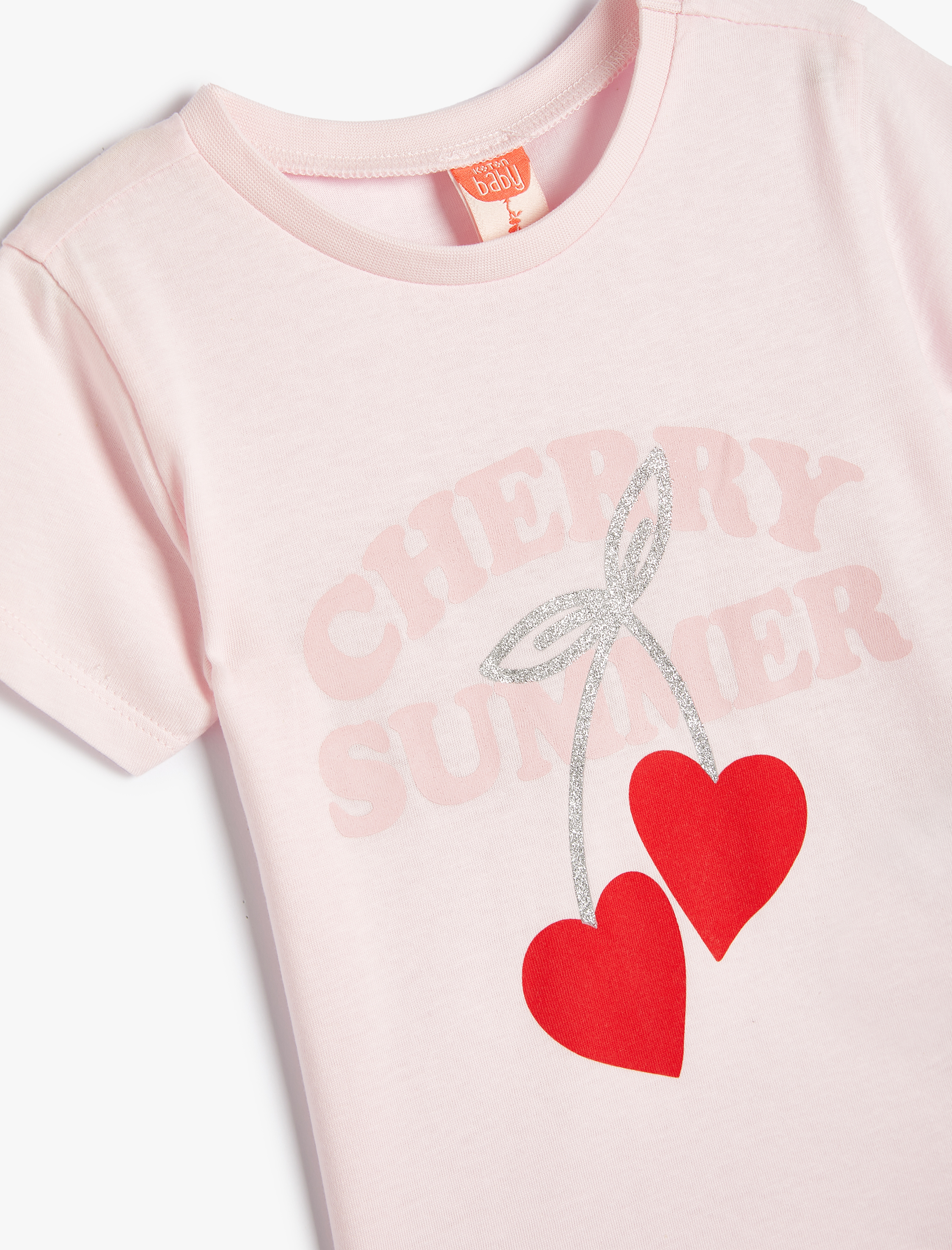  Kız Bebek Tişört Kalp Baskılı Kısa Kollu Bisiklet Pamuklu