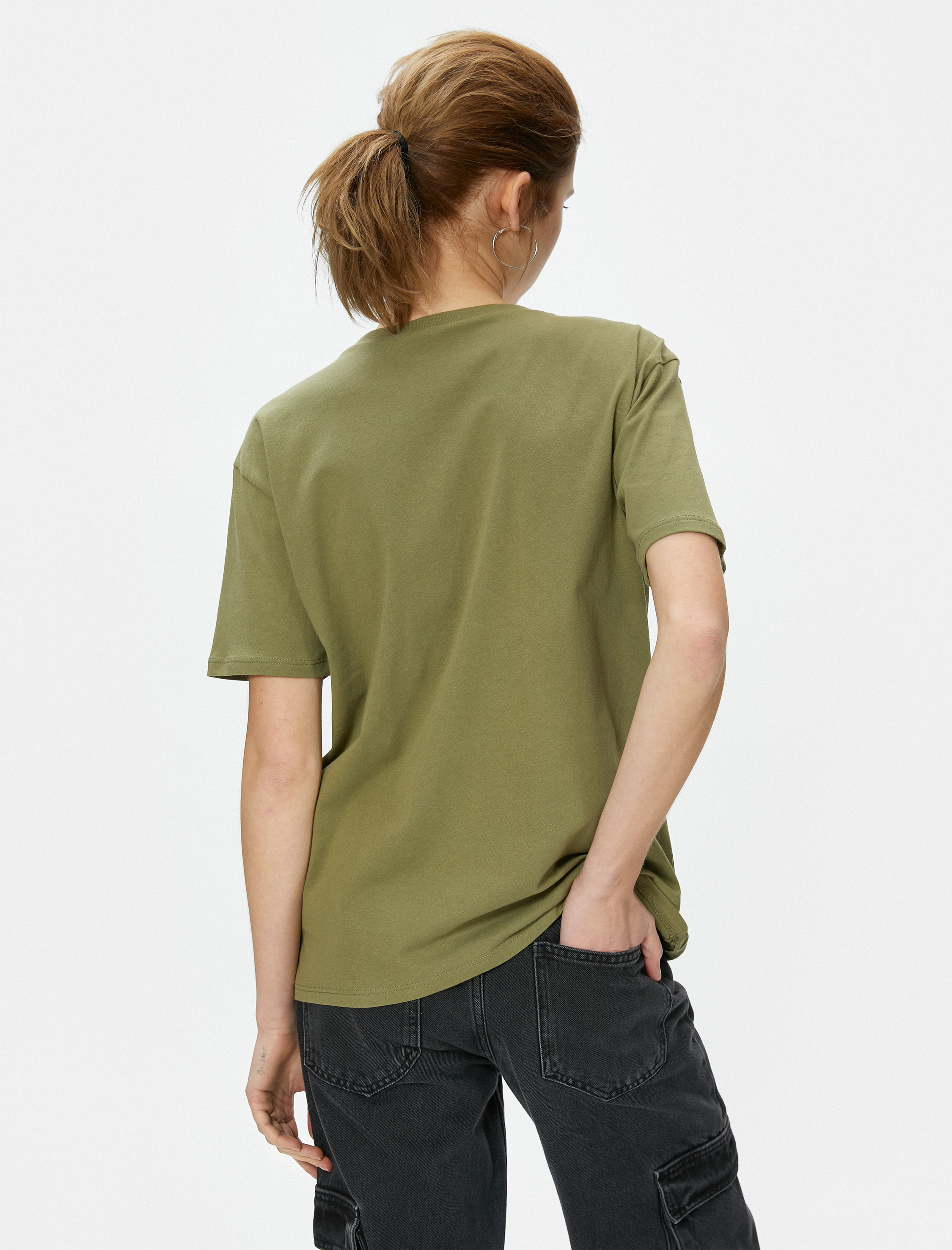   Tişört Kolej Baskılı Bisiklet Yaka Kısa Kollu Pamuklu