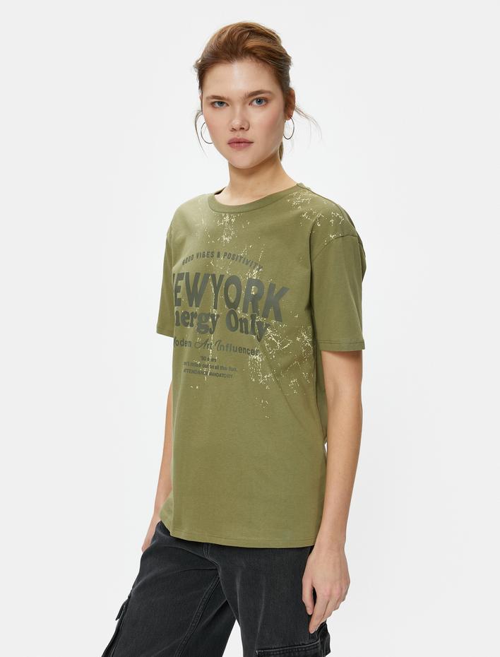  Tişört Kolej Baskılı Bisiklet Yaka Kısa Kollu Pamuklu