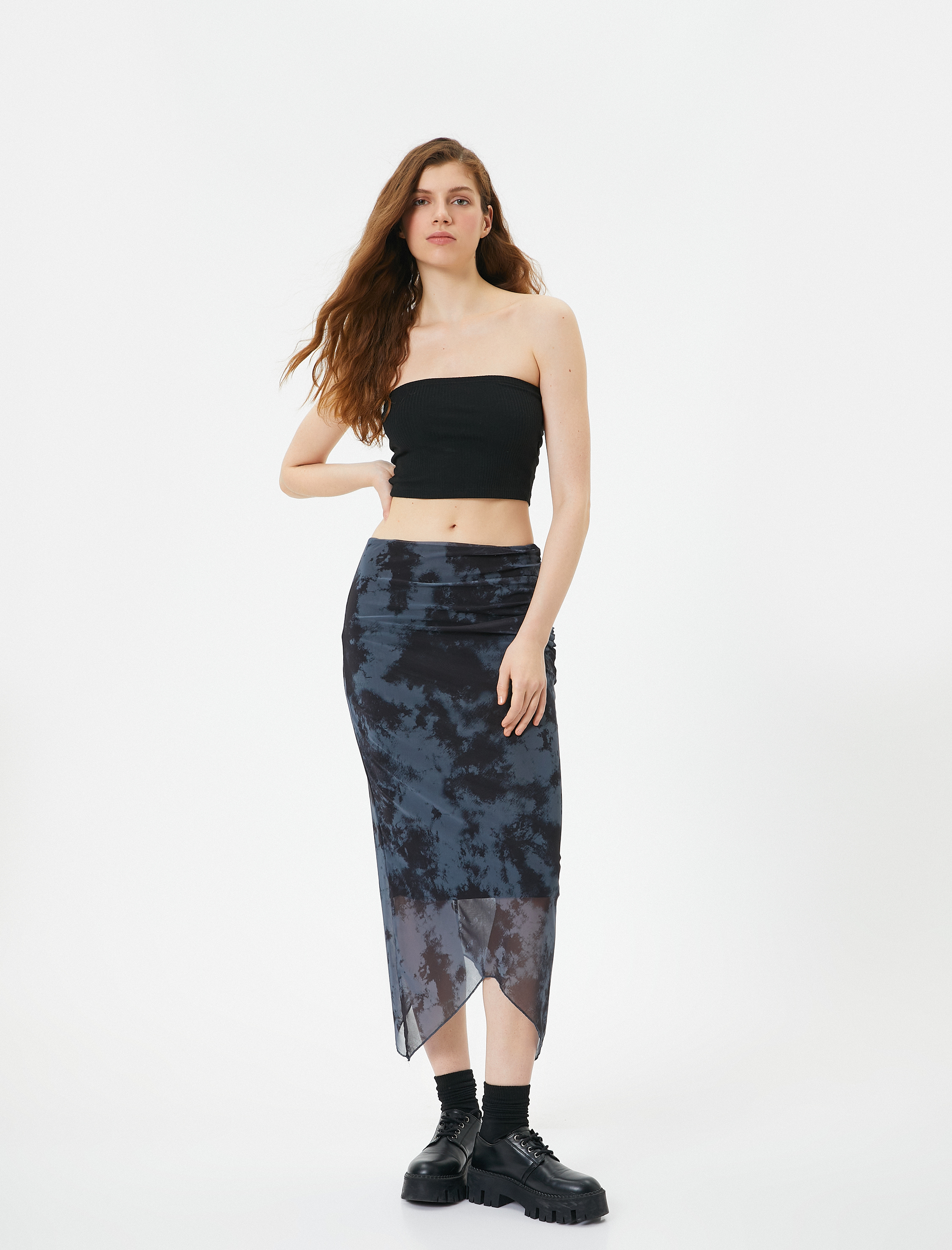   Batik Desenli Transparan Uzun Etek