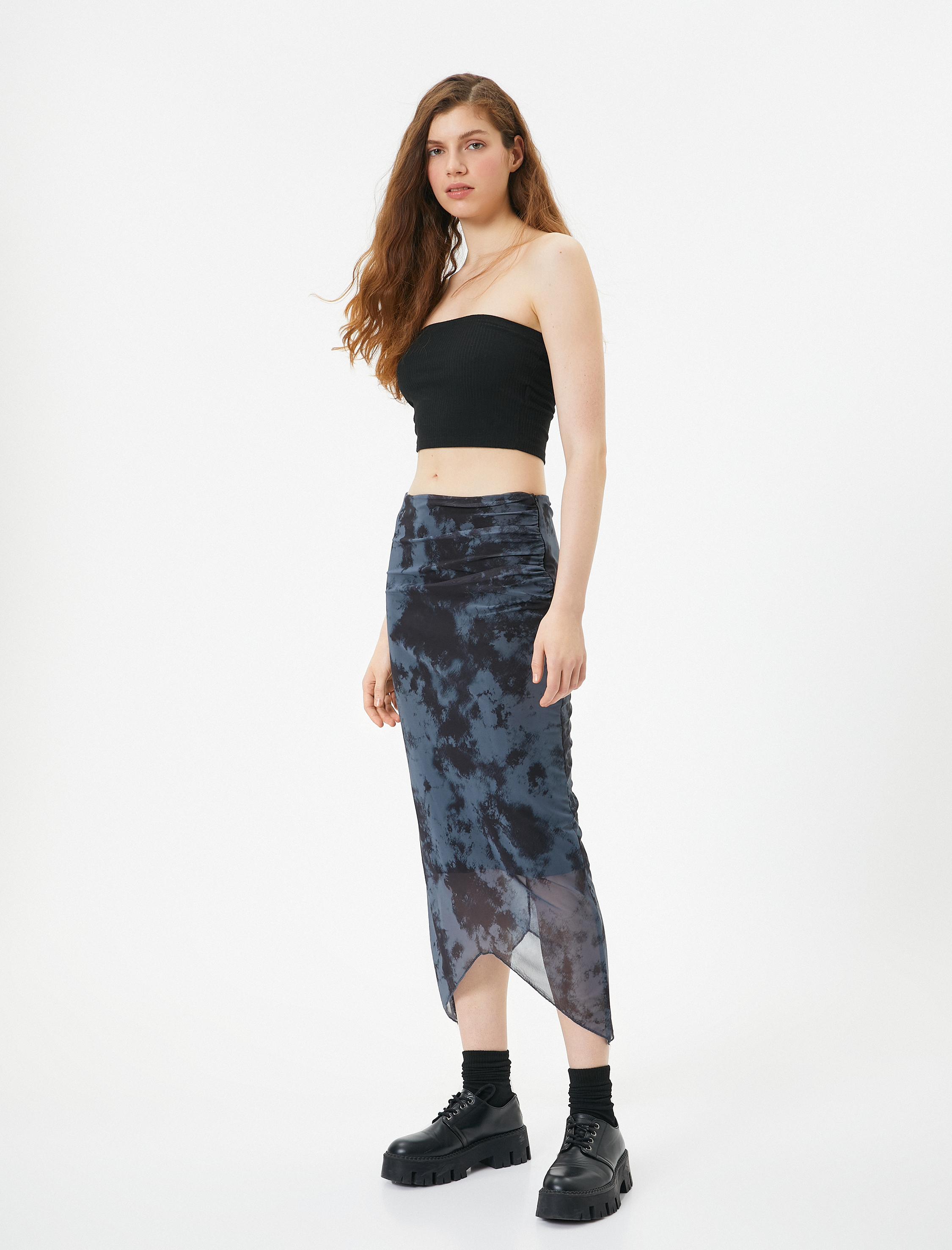   Batik Desenli Transparan Uzun Etek