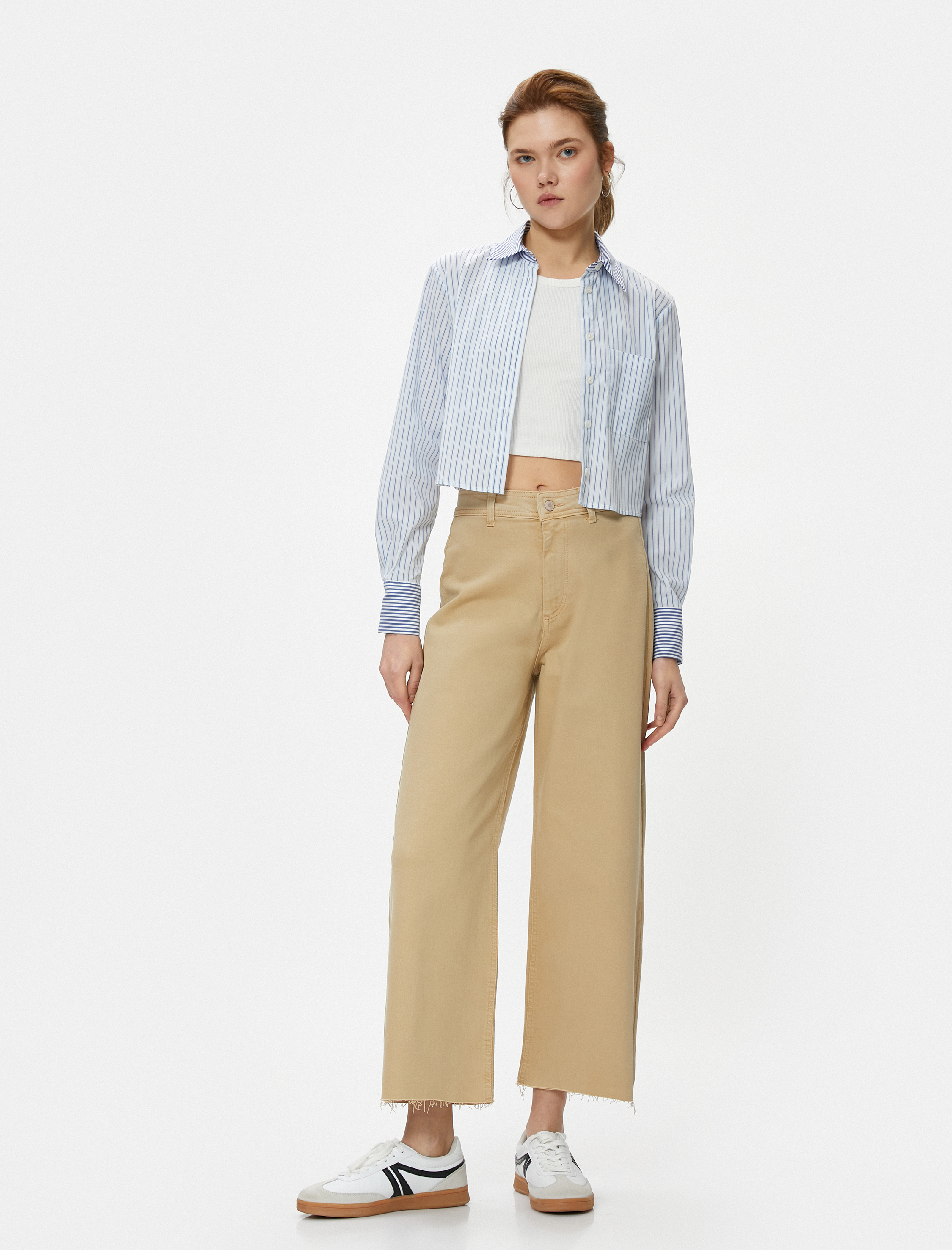   Geniş Kısa Paça Kot Pantolon Yüksek Bel - Sandra Jeans