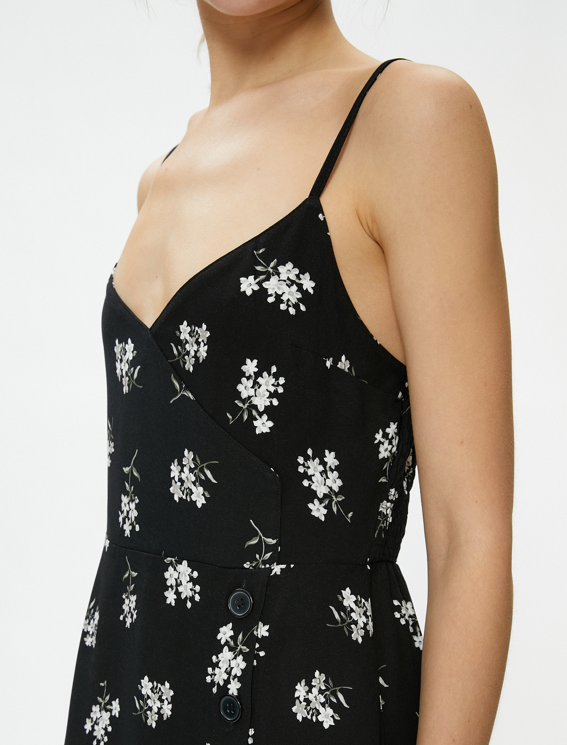   Çiçekli Midi Elbise Askılı Viskon Kumaş