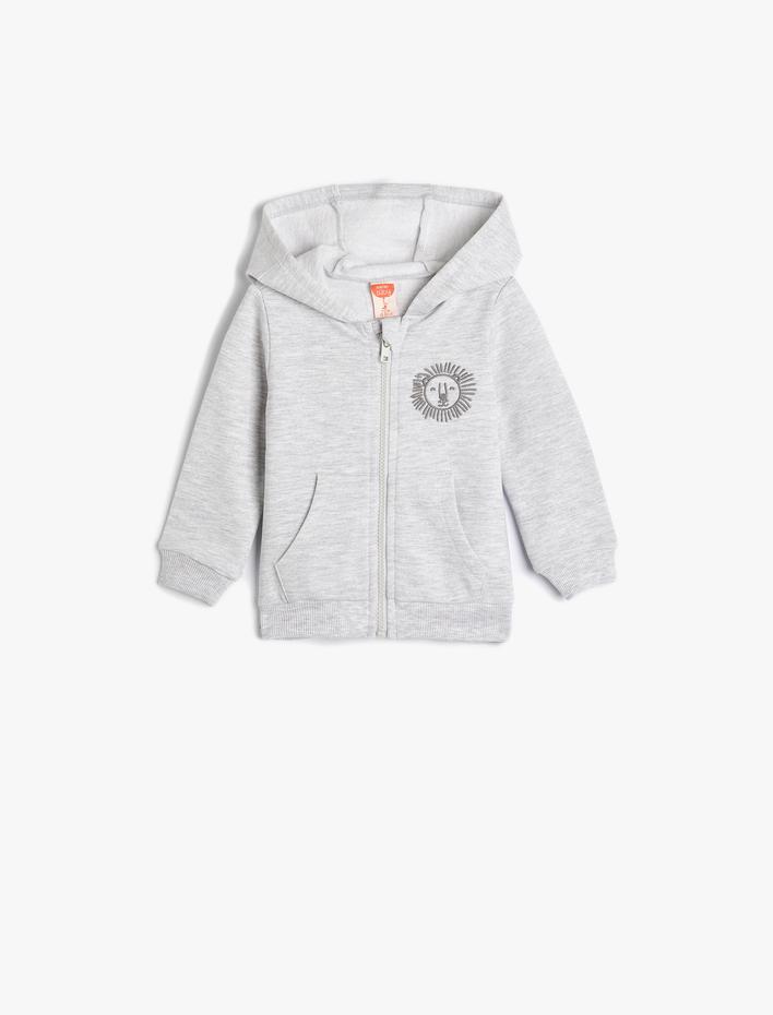 Erkek Bebek Kapşonlu Sweatshirt Fermuarlı İşleme Detaylı Uzun Kollu