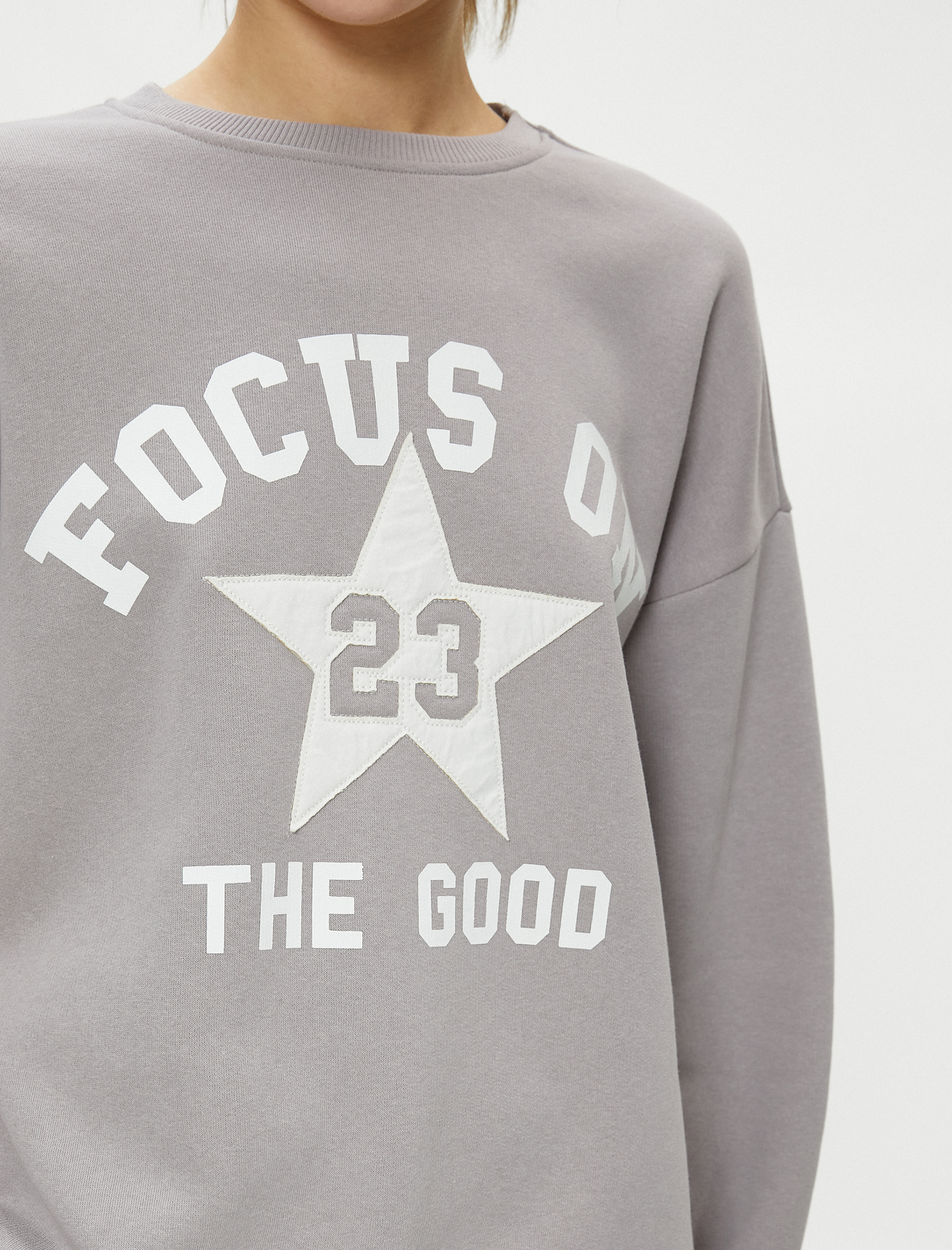   Şardonlu Sweatshirt Baskılı Bisiklet Yaka Uzun Kollu