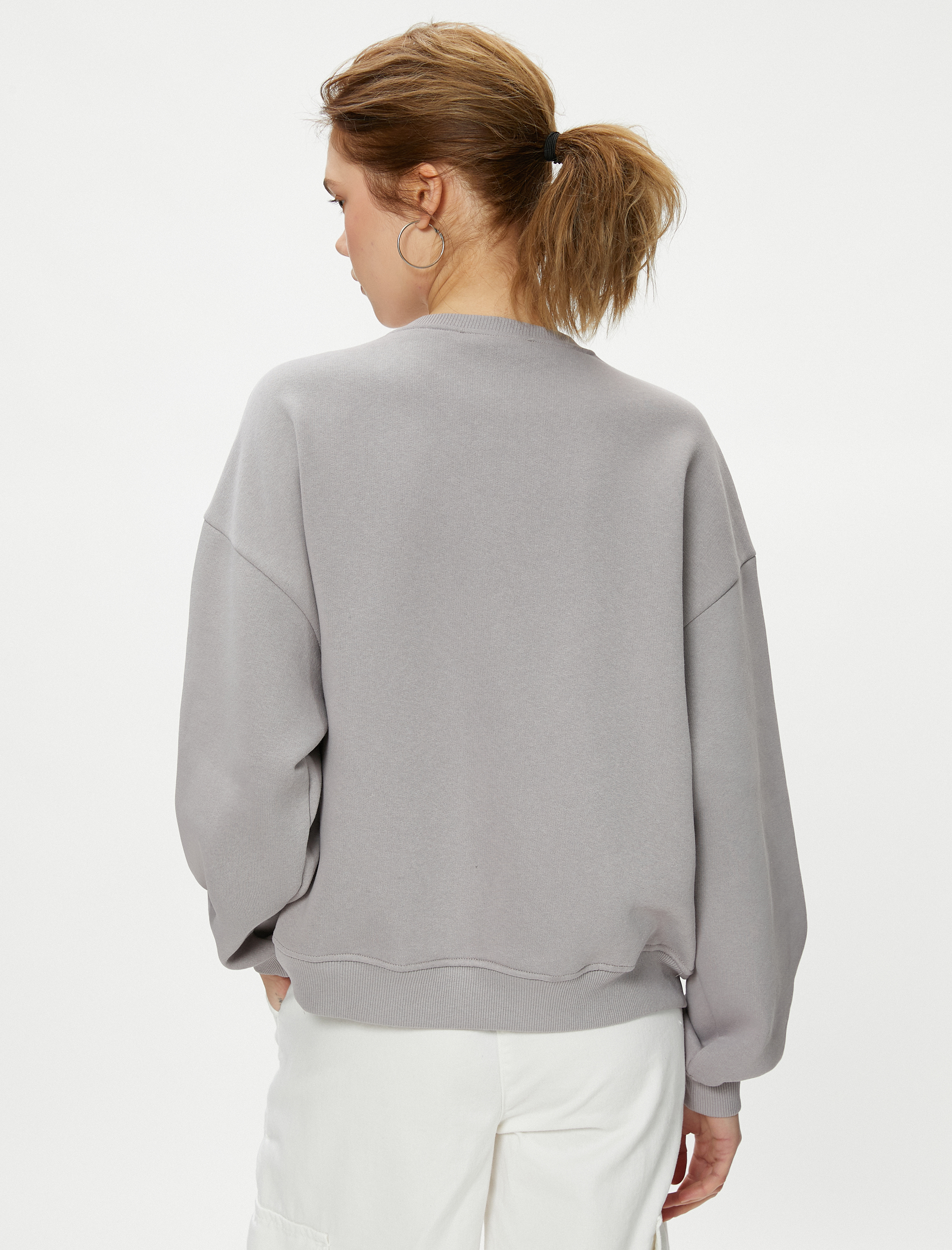   Şardonlu Sweatshirt Baskılı Bisiklet Yaka Uzun Kollu