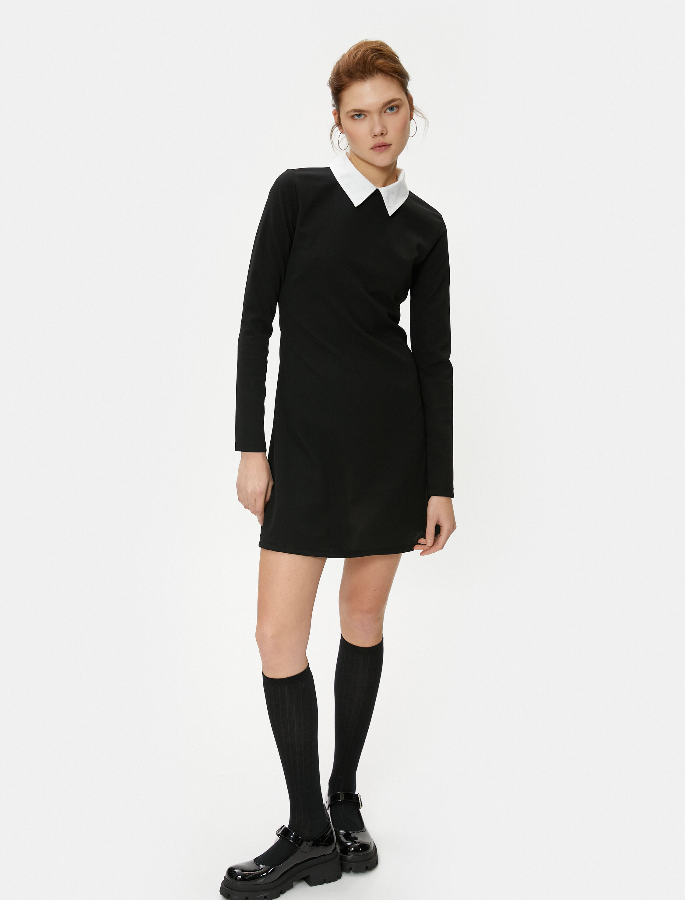   Mini Elbise Uzun Kollu Gömlek Yaka A Kesim