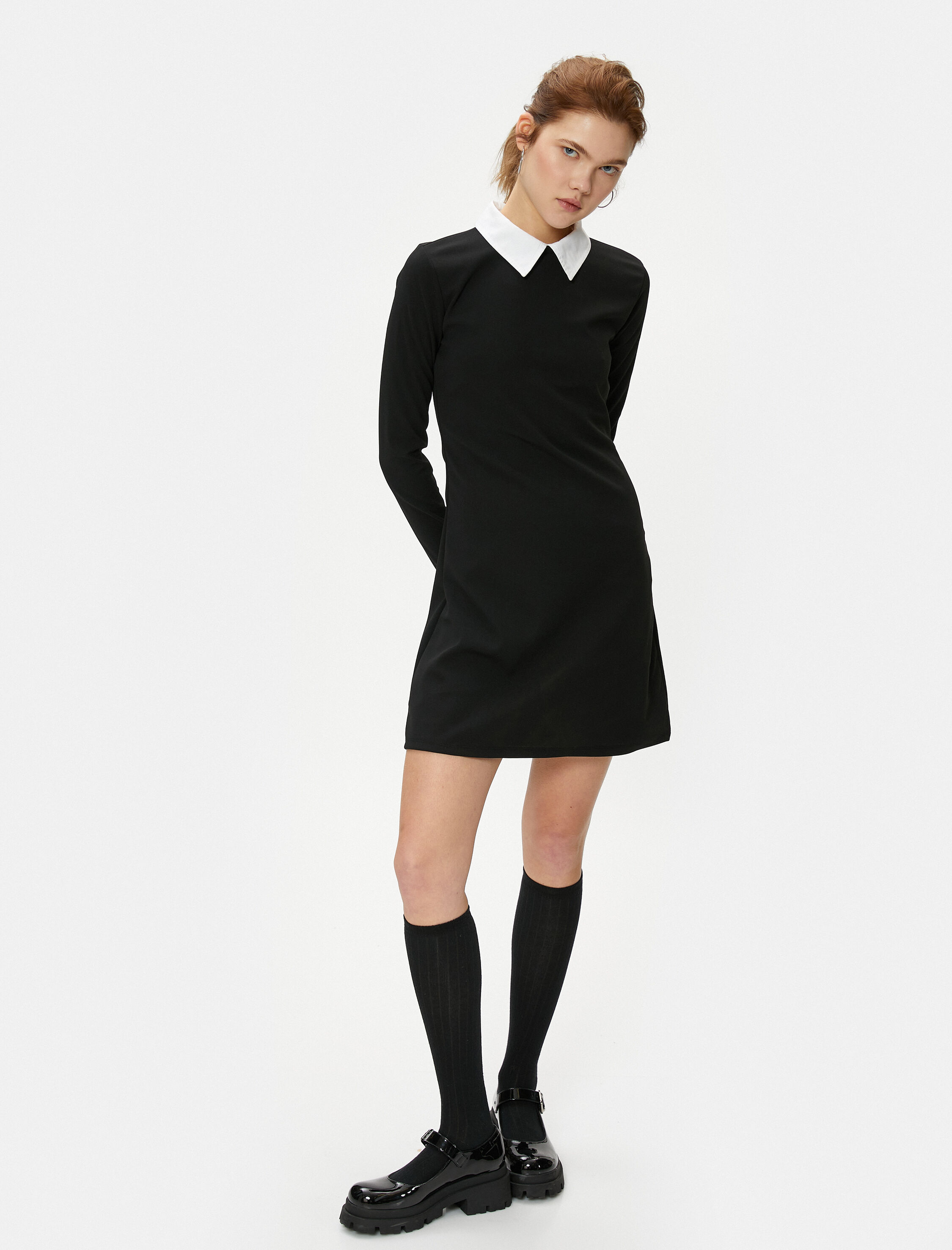   Mini Elbise Uzun Kollu Gömlek Yaka A Kesim