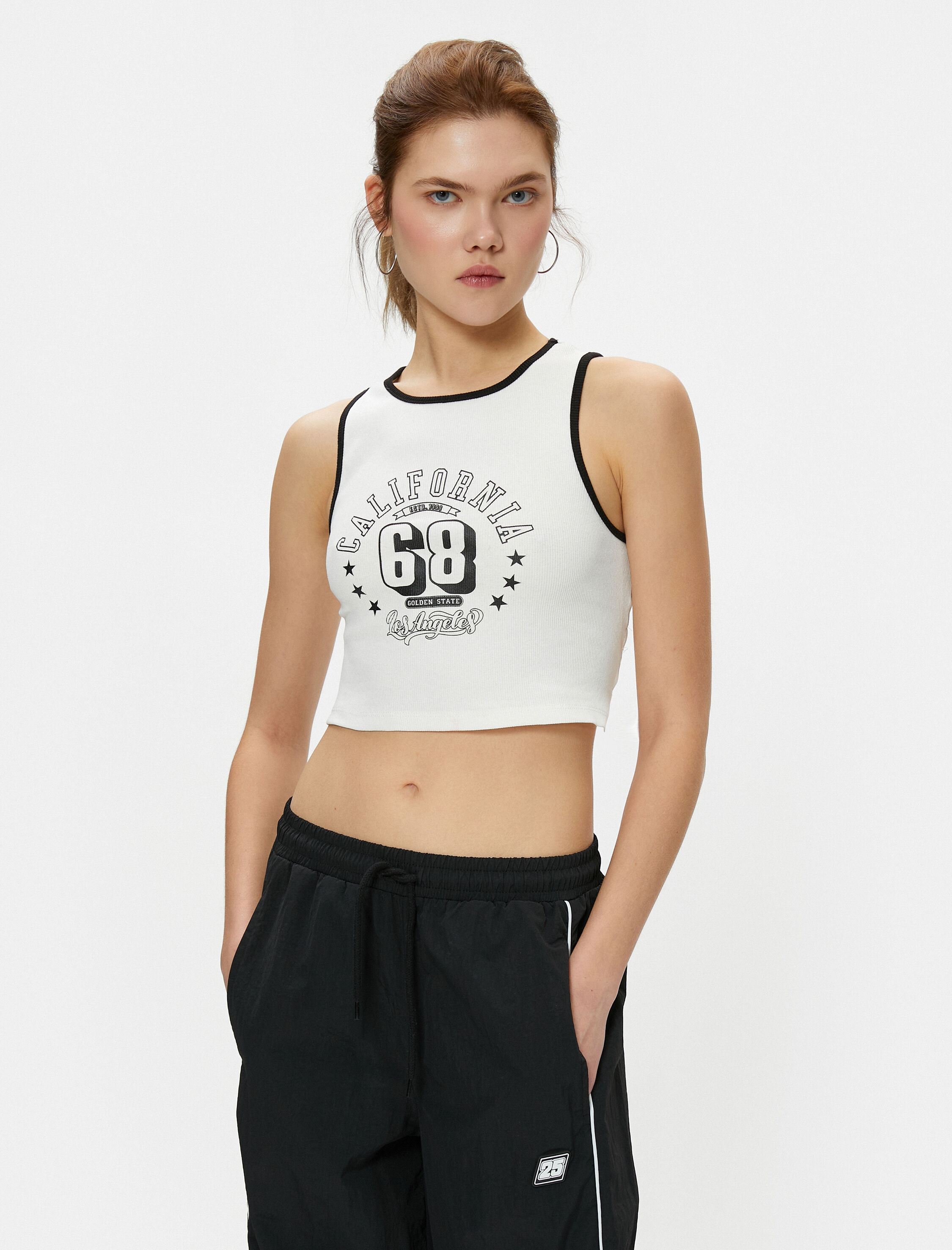  Crop Atlet Halter Yaka Baskılı Fitilli