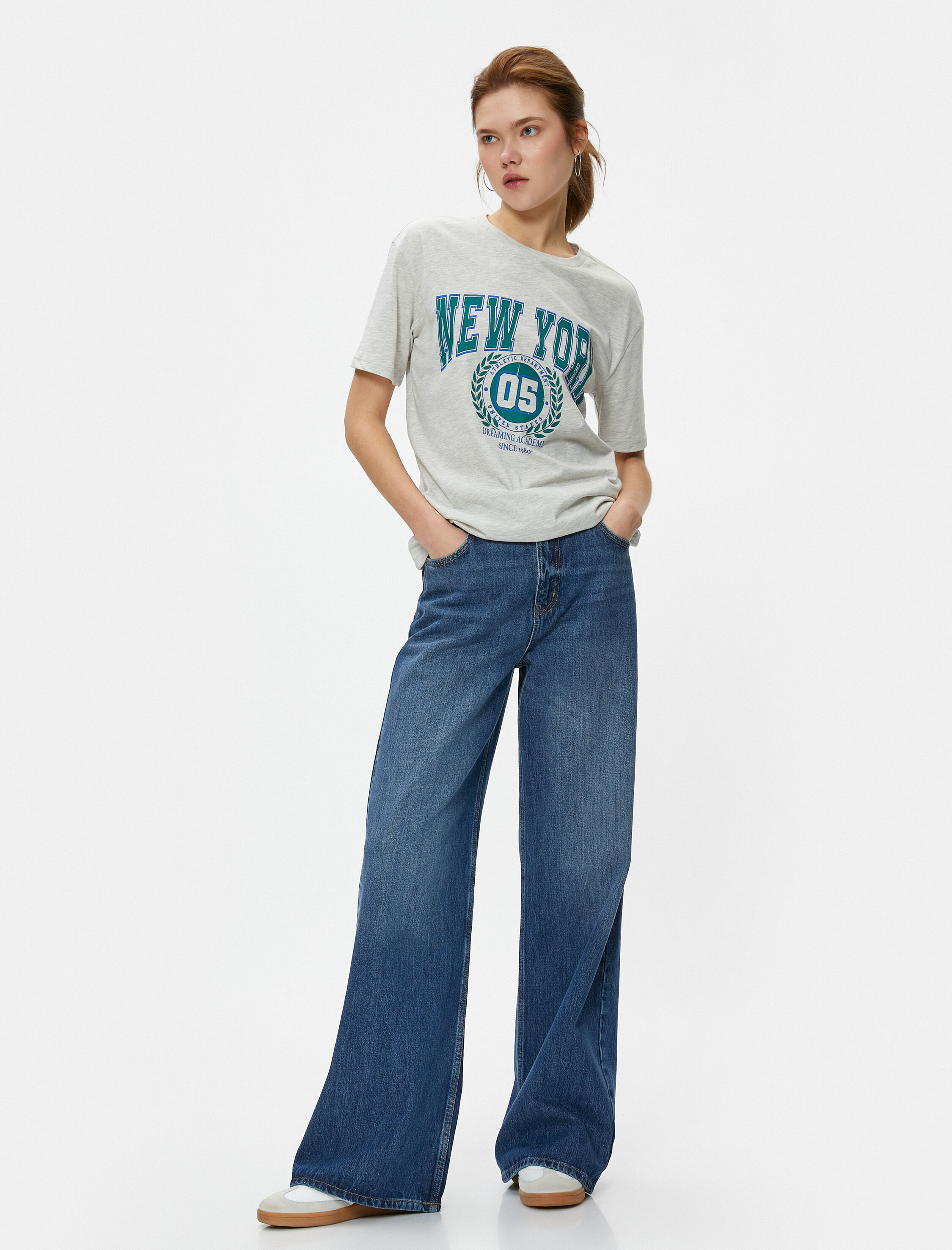   New York Tişört Baskılı Bisiklet Yaka Kısa Kollu