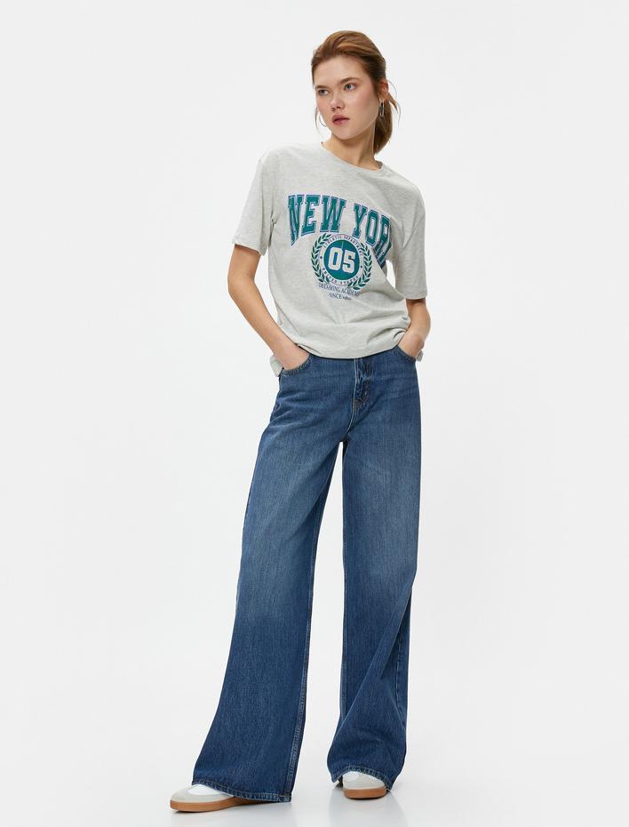  New York Tişört Baskılı Bisiklet Yaka Kısa Kollu